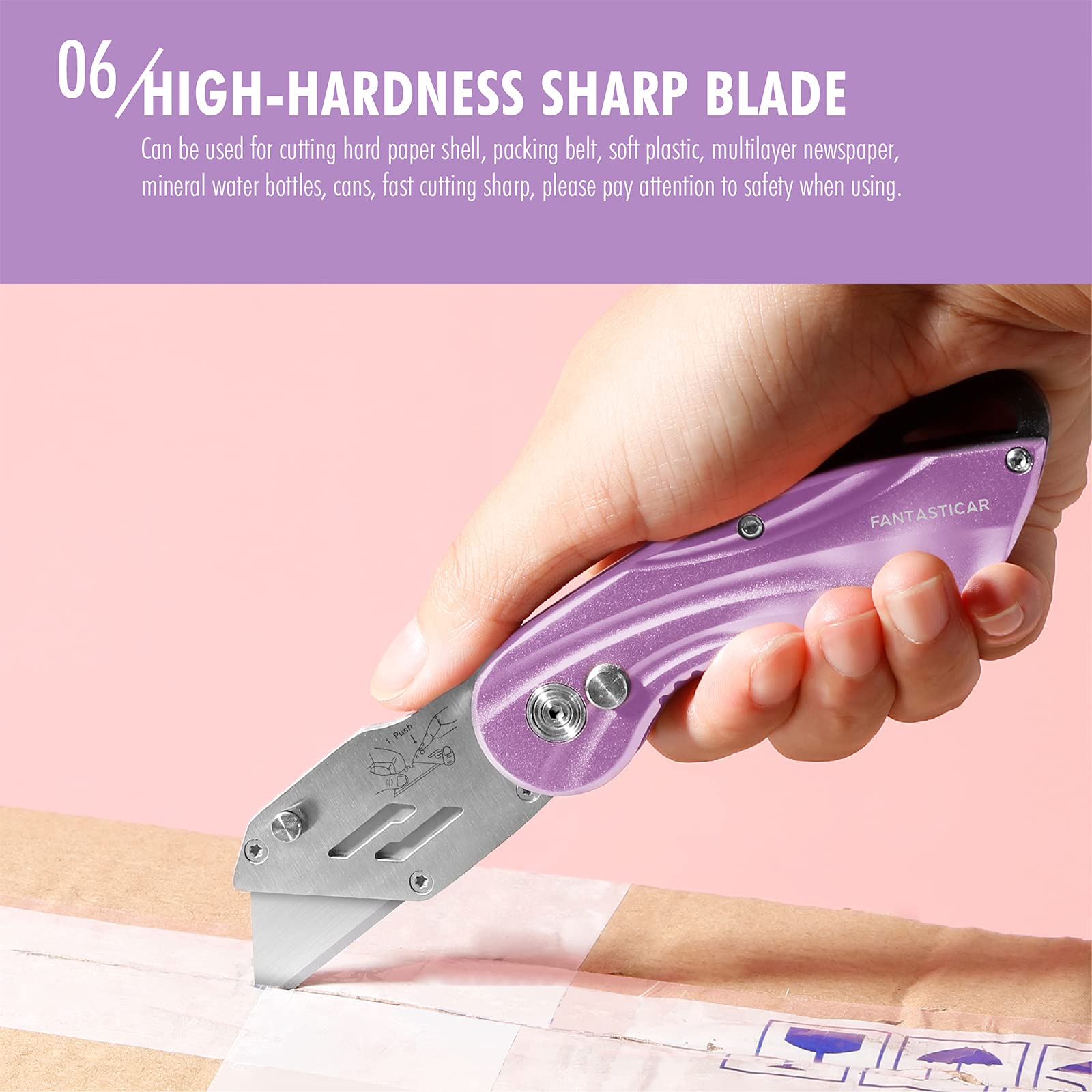 Folding Utility Knife, Cute Metal Box Cutter with Extra 5 Sharp Blades, Quick Blade Change, and Preminium Gift Packaging, for Cardboard Opener, Paper Cutter
