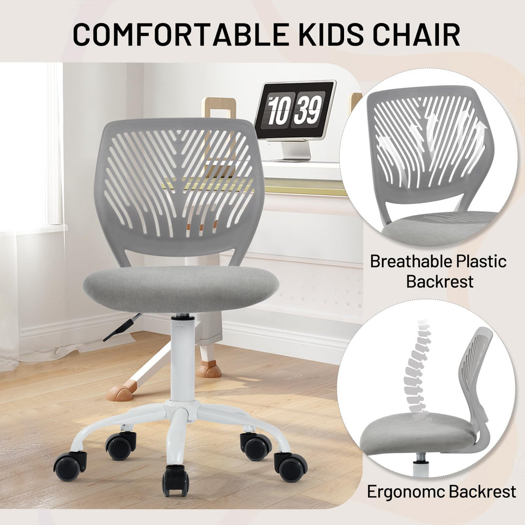 Study Desk Chair Armless Cute, Ergonomic Small Swivel Adjustable Rolling Lightweight Task Chair with Wheels and Mesh Padded Cushion