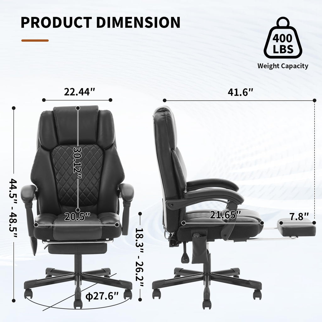 Massage Office Chair with Heat 6 Vibration Points, High Back & Heat, Executive Desk Chair, Big and Tall Office Chair 400lbs, Comfortable Ergonomic Reclining Managerial Chair