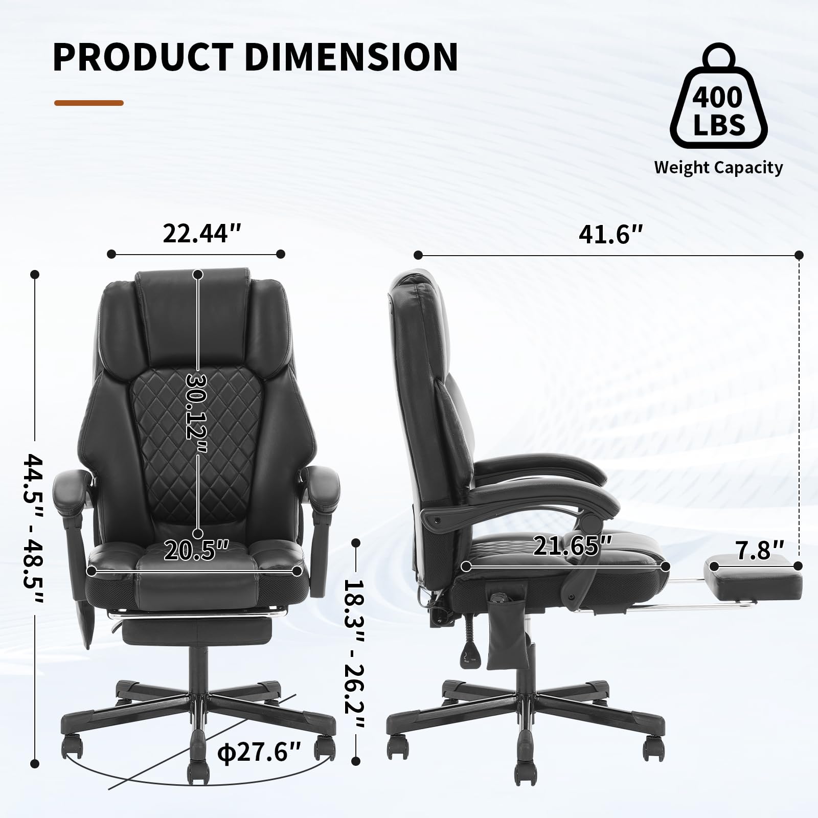 Massage Office Chair with Heat 6 Vibration Points, High Back & Heat, Executive Desk Chair, Big and Tall Office Chair 400lbs, Comfortable Ergonomic Reclining Managerial Chair