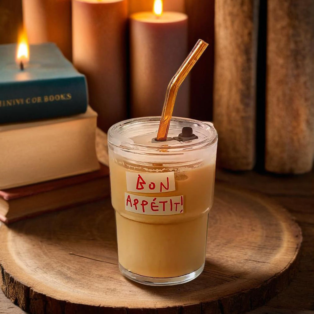 Glass Tumbler with Straw and Lid, Reusable Iced Coffee Cup Tumbler, Cute Glass Cups 13oz