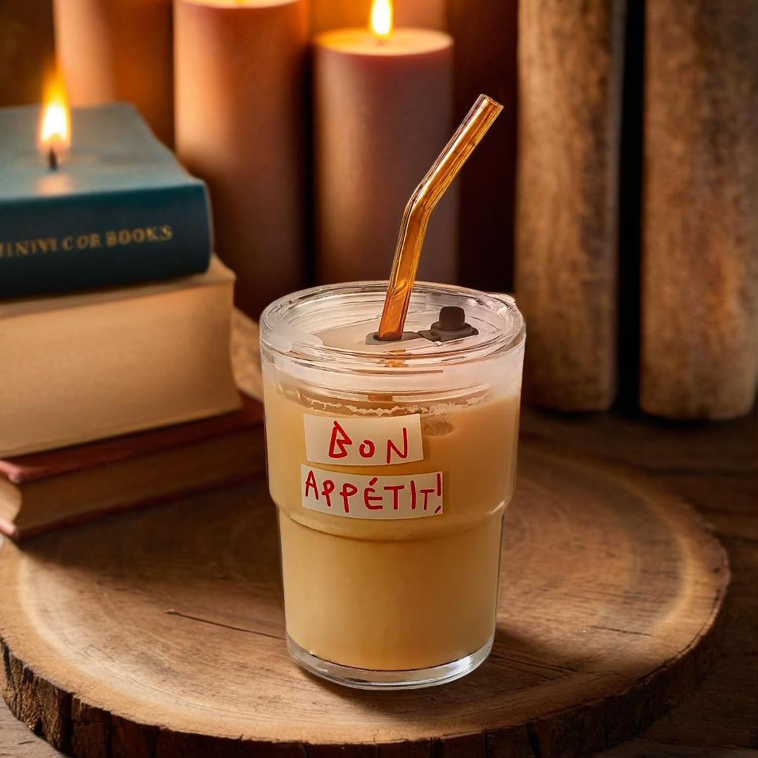 Glass Tumbler with Straw and Lid, Reusable Iced Coffee Cup Tumbler, Cute Glass Cups 13oz