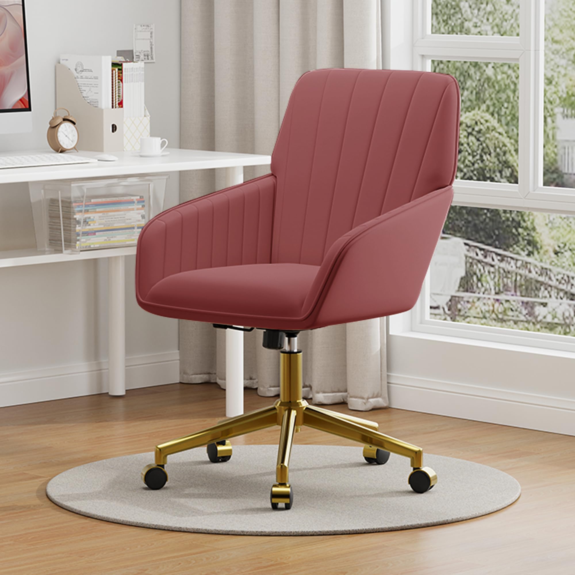 Velvet Modern Cute Chair with Back, Height Adjustable Upholstered Vanity Chair with Swivel Wheels
