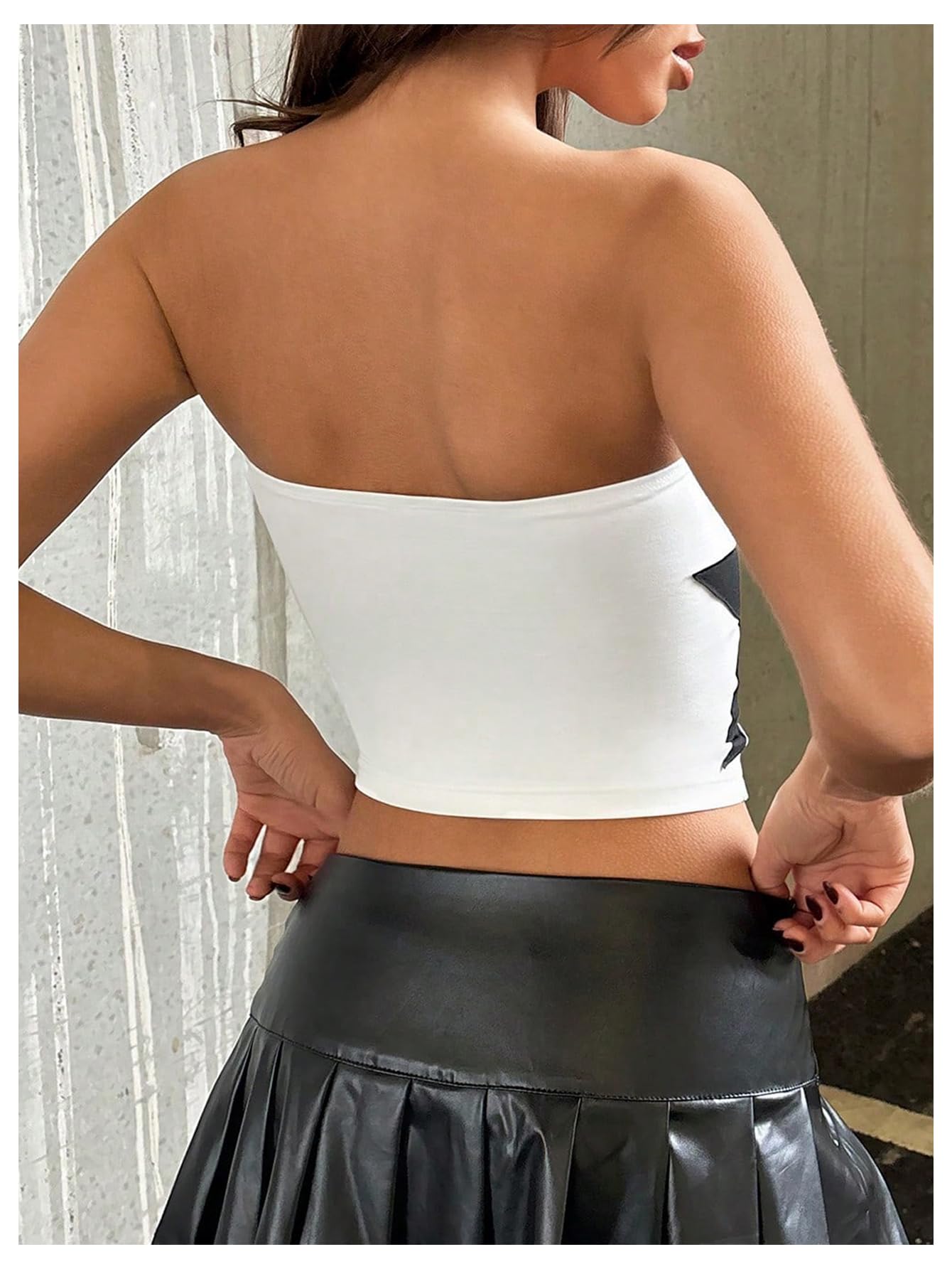 Floerns Women's Sleeveless Strapless Bandeau Star Print Color Block Cropped Tube Tops