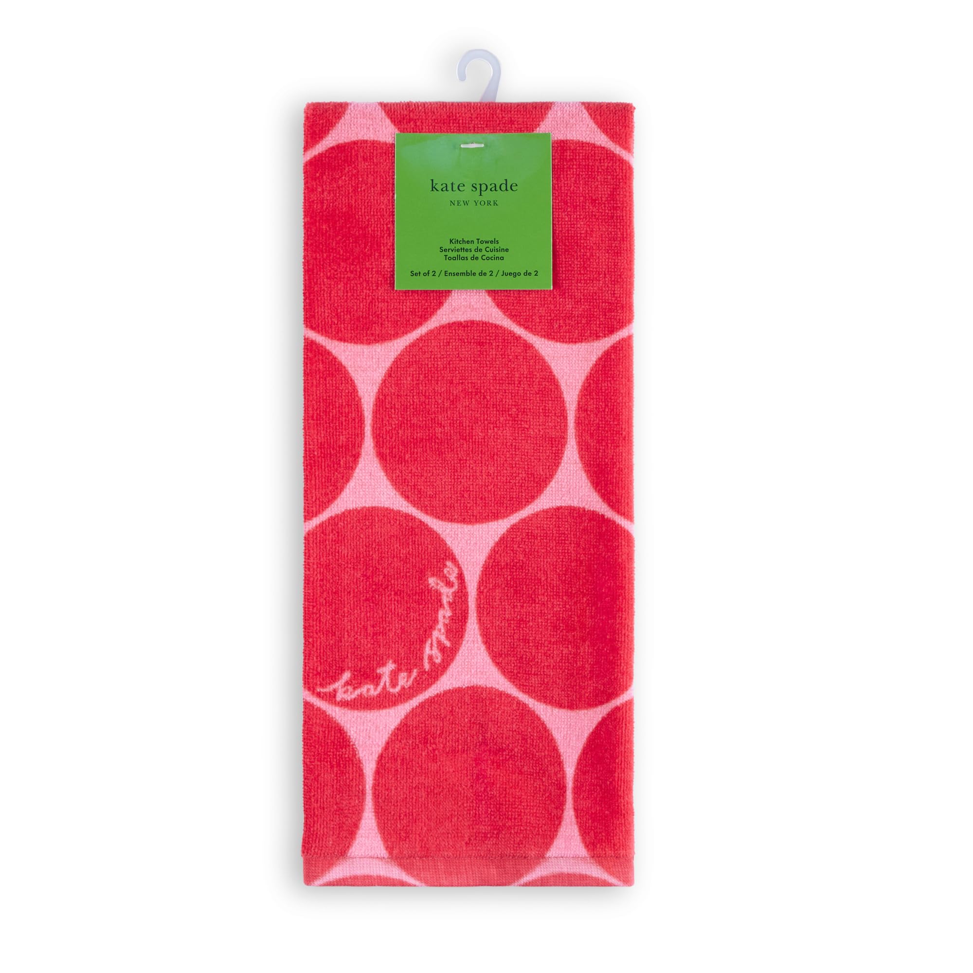 Kate Spade New York Joy Dot Kitchen Towels 2-Pack Set, Absorbent 100% Cotton Velour, 17"x28"