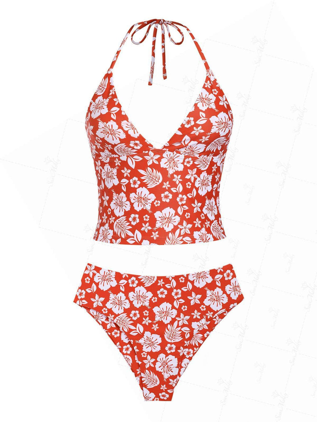 Floral Halter Tied Cheeky Tankini Set