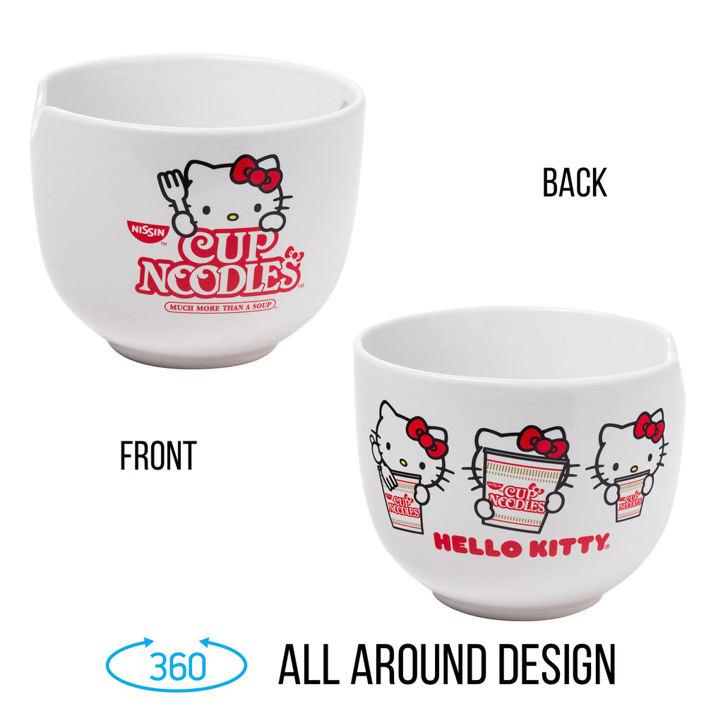 Ceramic Sanrio Hello Kitty Ramen Noodle Rice Bowl with Chopsticks, Microwave Safe