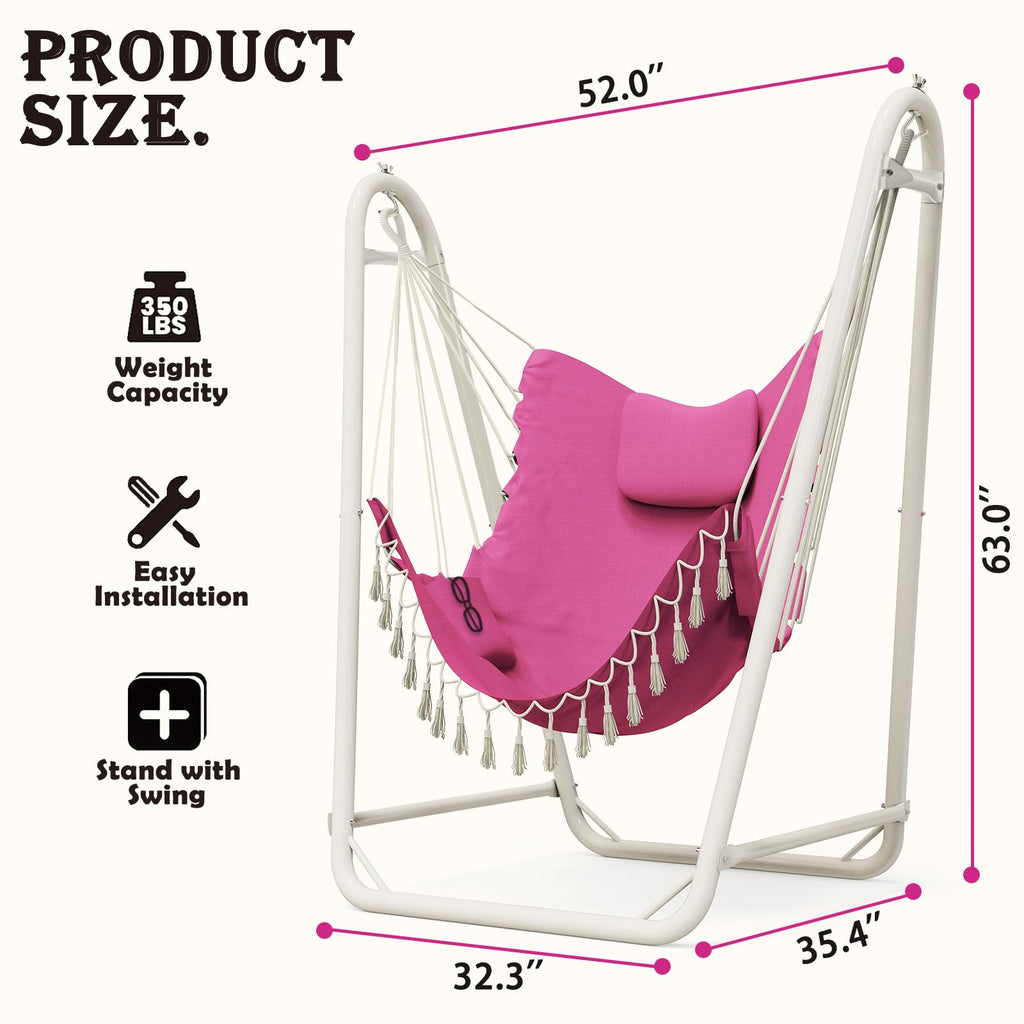 Hammock Chair with Stand,Heavy-Duty Hanging Chair with Stand for Indoor Outdoor, Sturdy Swing Chair Stand Max Load 350 pounds (Hammock Chair Included)