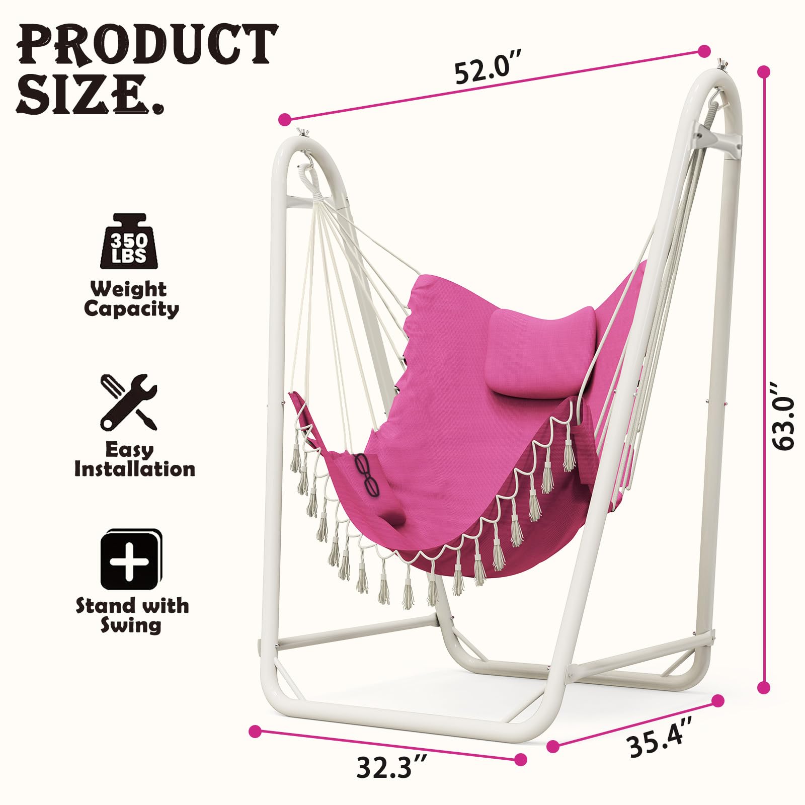 Hammock Chair with Stand,Heavy-Duty Hanging Chair with Stand for Indoor Outdoor, Sturdy Swing Chair Stand Max Load 350 pounds (Hammock Chair Included)