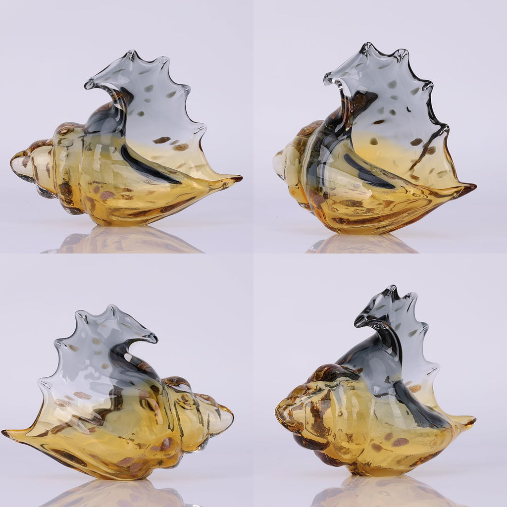 Hand Blown Glass Conch - Coastal Home Decor Conch Corners, Glass Art Conch Sculptures, Office Decor Blown Glass Art, Living Room Table Centerpieces, Bathroom Shelf Tops And Cabinet Decor