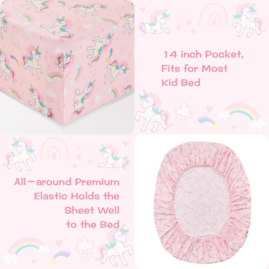 Printed Kids Sheet Set Twin Size, 3 Pcs Breathable & Silky Soft Microfiber - Kids Fitted Sheet,Kids Bed Sheets with 15" Deep Pocket