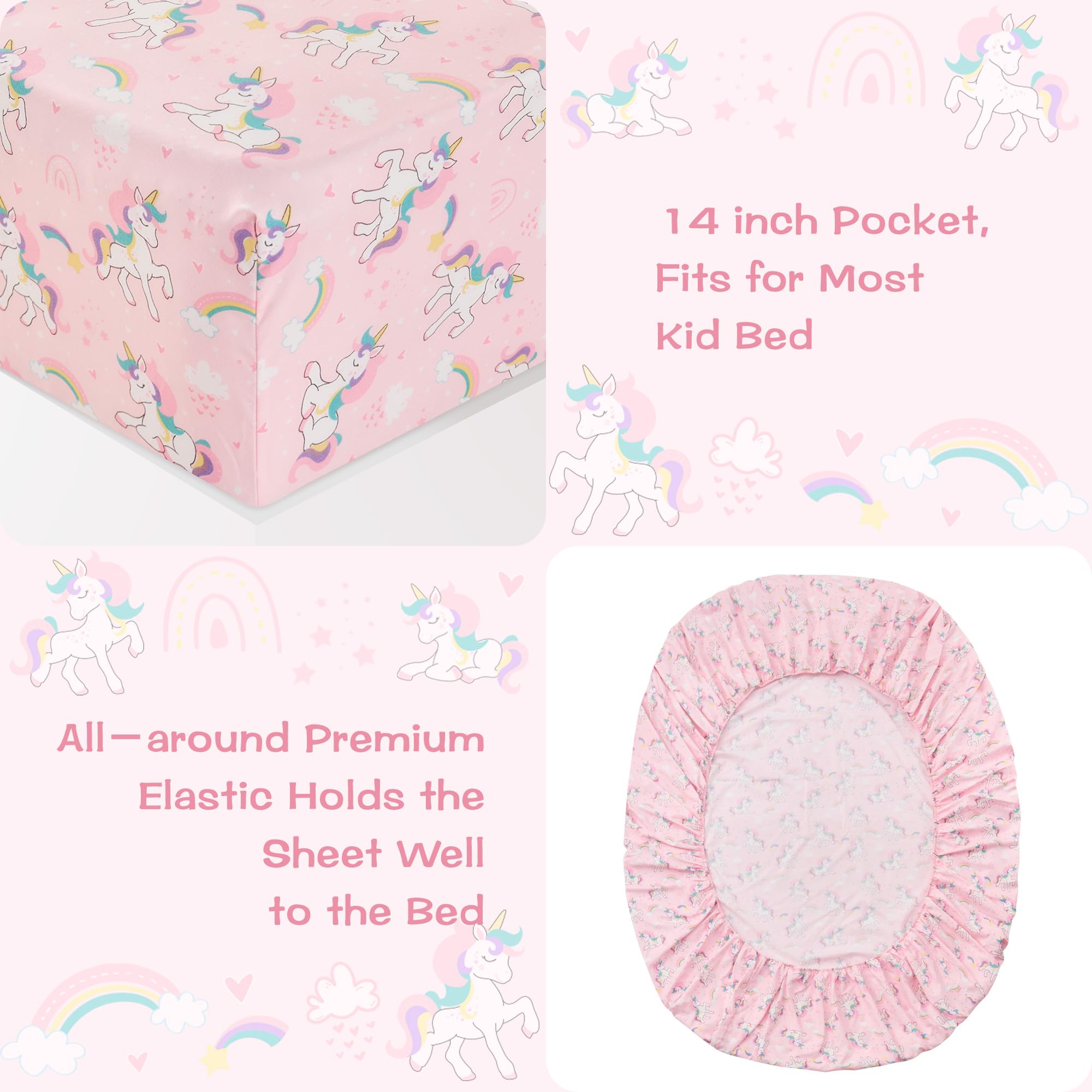 Printed Kids Sheet Set Twin Size, 3 Pcs Breathable & Silky Soft Microfiber - Kids Fitted Sheet,Kids Bed Sheets with 15" Deep Pocket