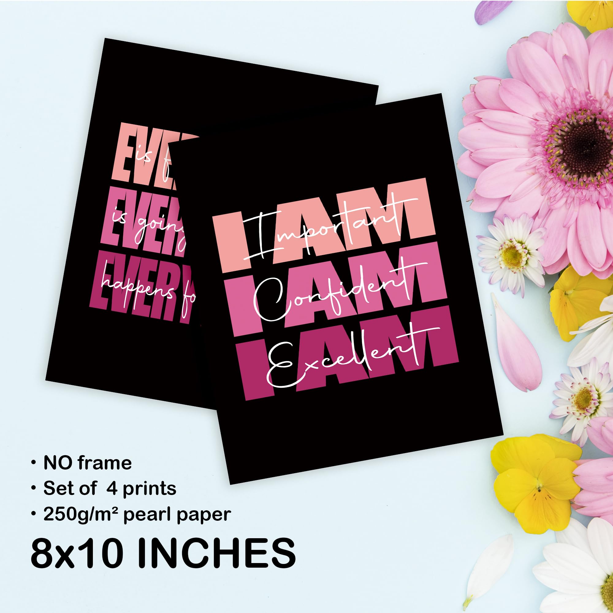 Set of 4 Inspirational Posters â€?Motivational Wall Art for Teen Girls & Women (8x10)