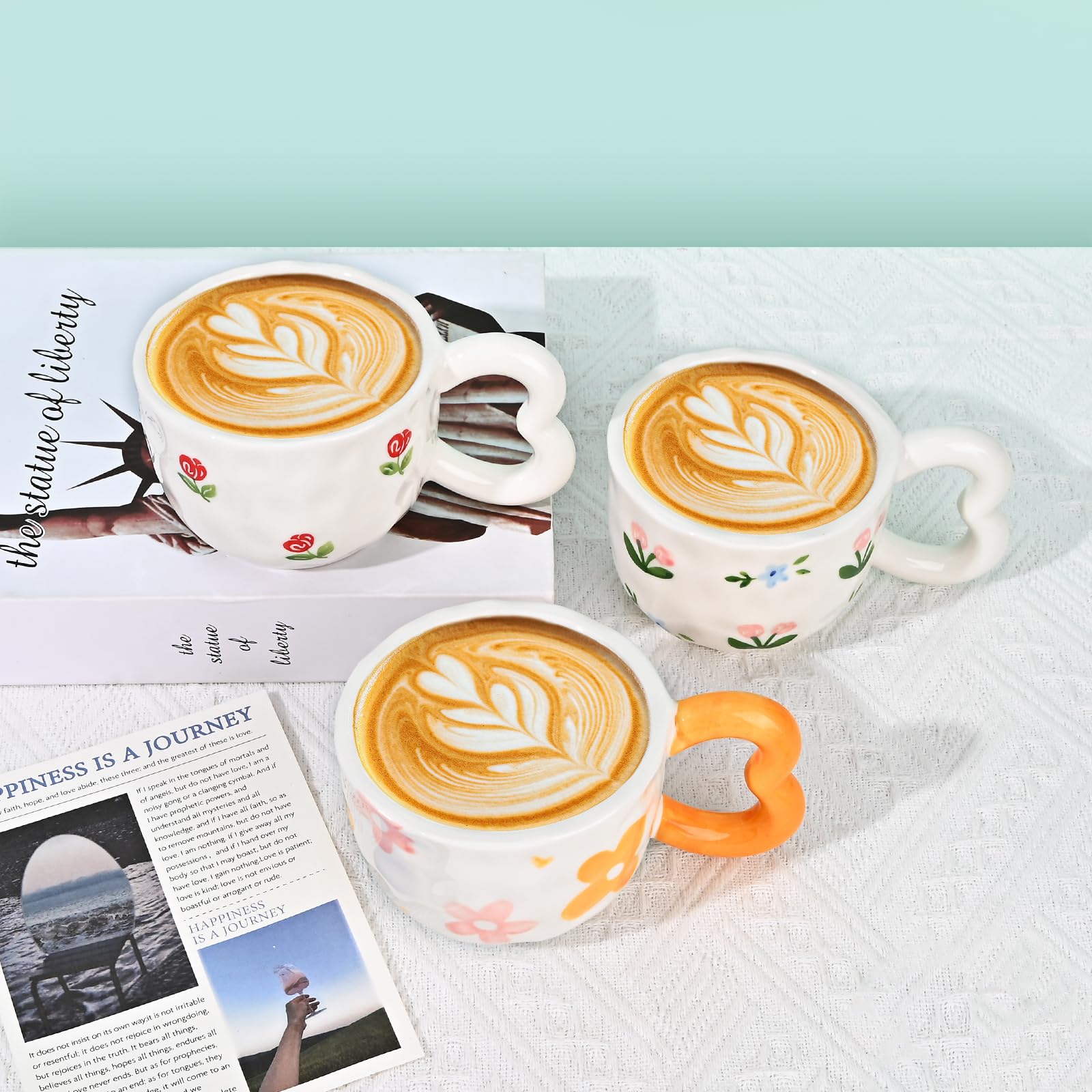 Ribbon Bow Ceramic Mug, Cute Creative Heart Handle Mug Design, 10.5 oz/300 ml