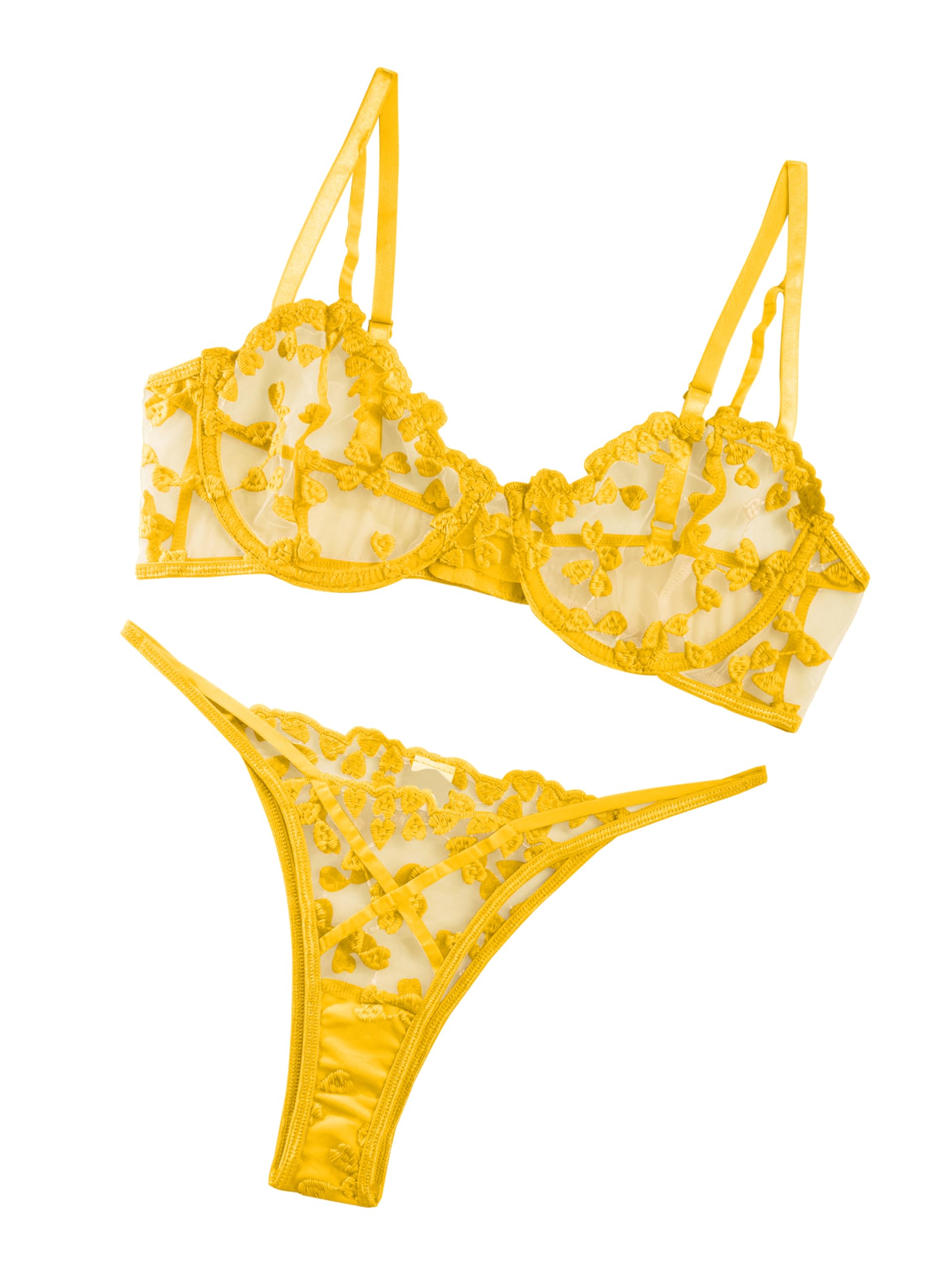 Sexy Embroidered Mesh Lingerie Set â€?Sheer Strappy Push-Up Bra & Panty