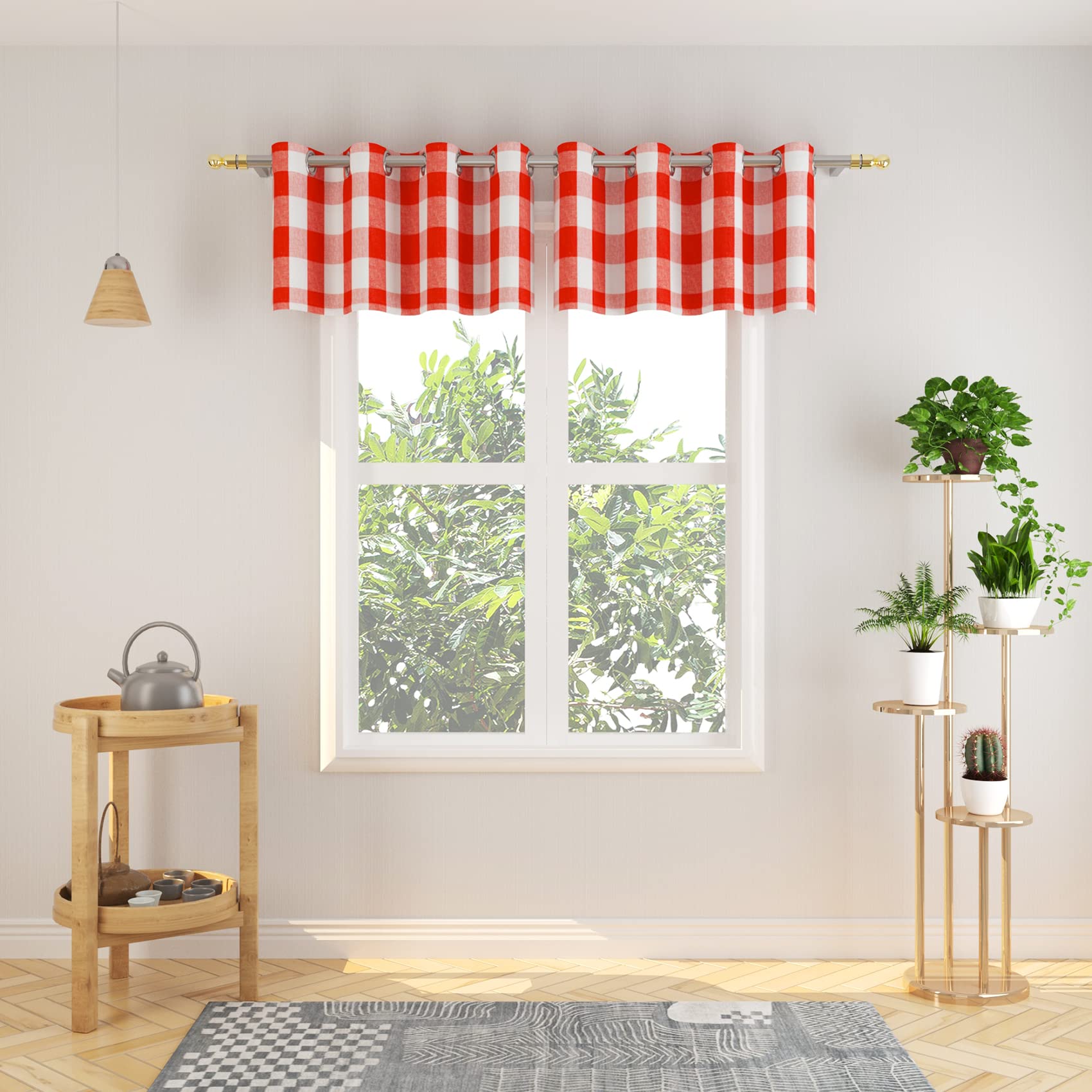 Tier Curtains Check Gingham Plaid Window Curtain Panels Bathroom Grommet Top Window Treatment 2 Panels