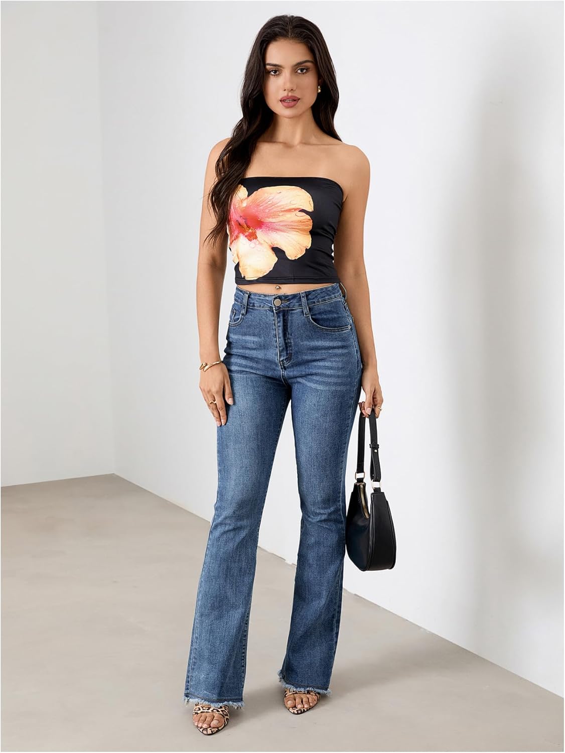 Women's Y2K Floral Tube Top Sleeveless Bandeau Coquette Summer Crop Tops Strapless Tank