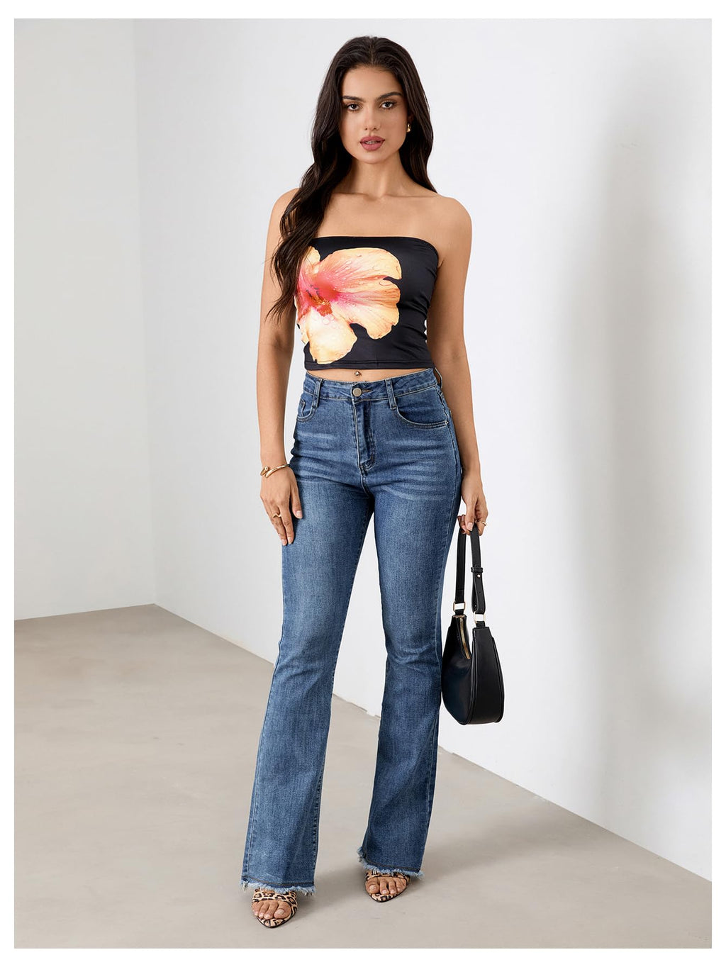 Women's Y2K Floral Tube Top Sleeveless Bandeau Coquette Summer Crop Tops Strapless Tank