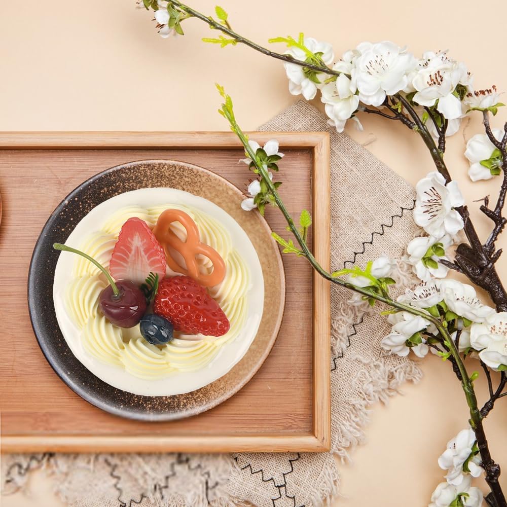 Fake Cake Dessert Artificial Cake with Strawberry Cherries Fake Cupcake Faux Food Model Realistic Fake for Home Kitchen Decoration Display Photography Props