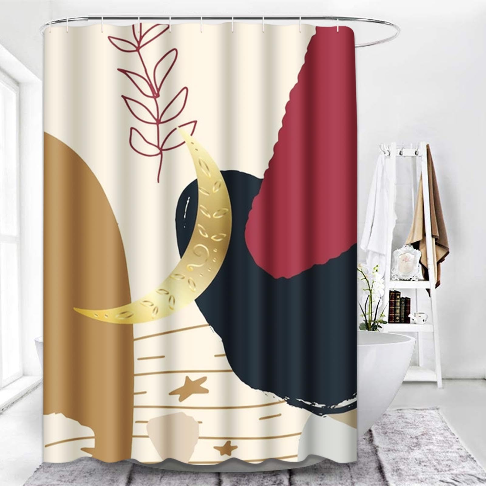 Vintage 4 Pcs Bathroom Sets with Shower Curtain and Rugs, Shower Curtain Sets for Bathroom Decor with 12 Hooks