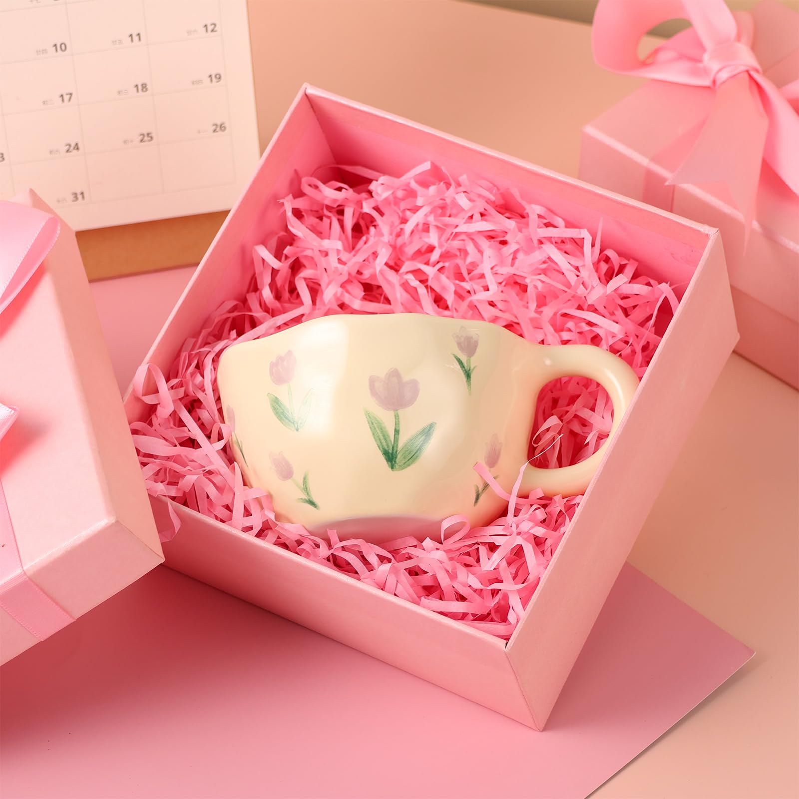 Set of 4 Vintage Floral Ceramic Coffee Mugs â€?8 oz Irregular Latte Art Cups