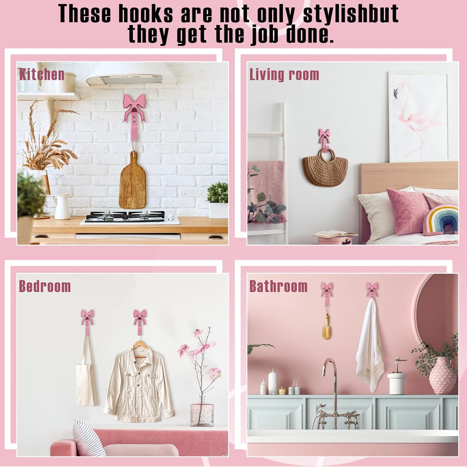 Pink Bow Hooks Wooden Bow Wall Hooks Coquette Room Decor Cute Coat Towel Hanger Wall Hanging Decor 2 Pcs