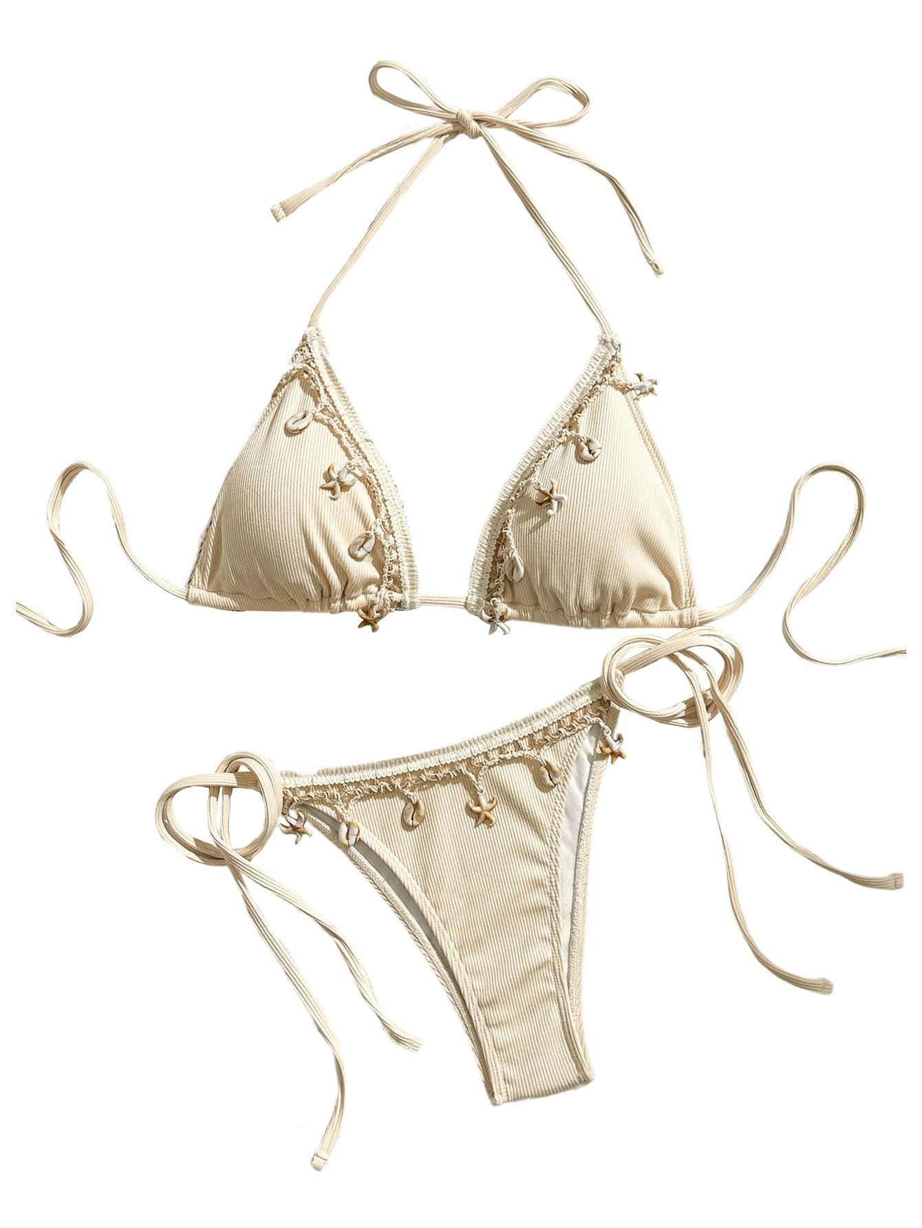 Women's 2 Piece Halter Triangle Bathing Suit Ribbed Bikini Swimsuits