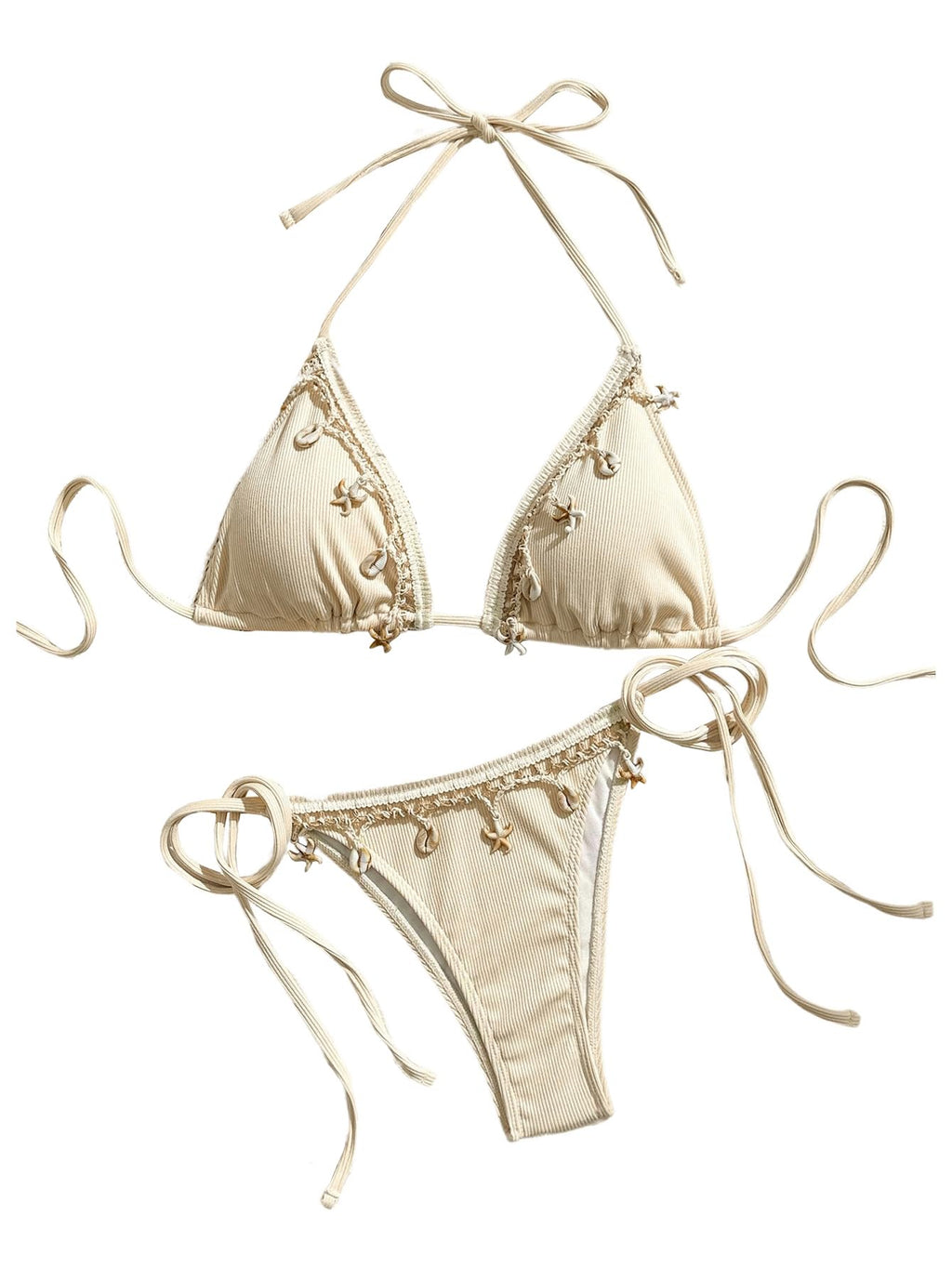 Women's 2 Piece Halter Triangle Bathing Suit Ribbed Bikini Swimsuits