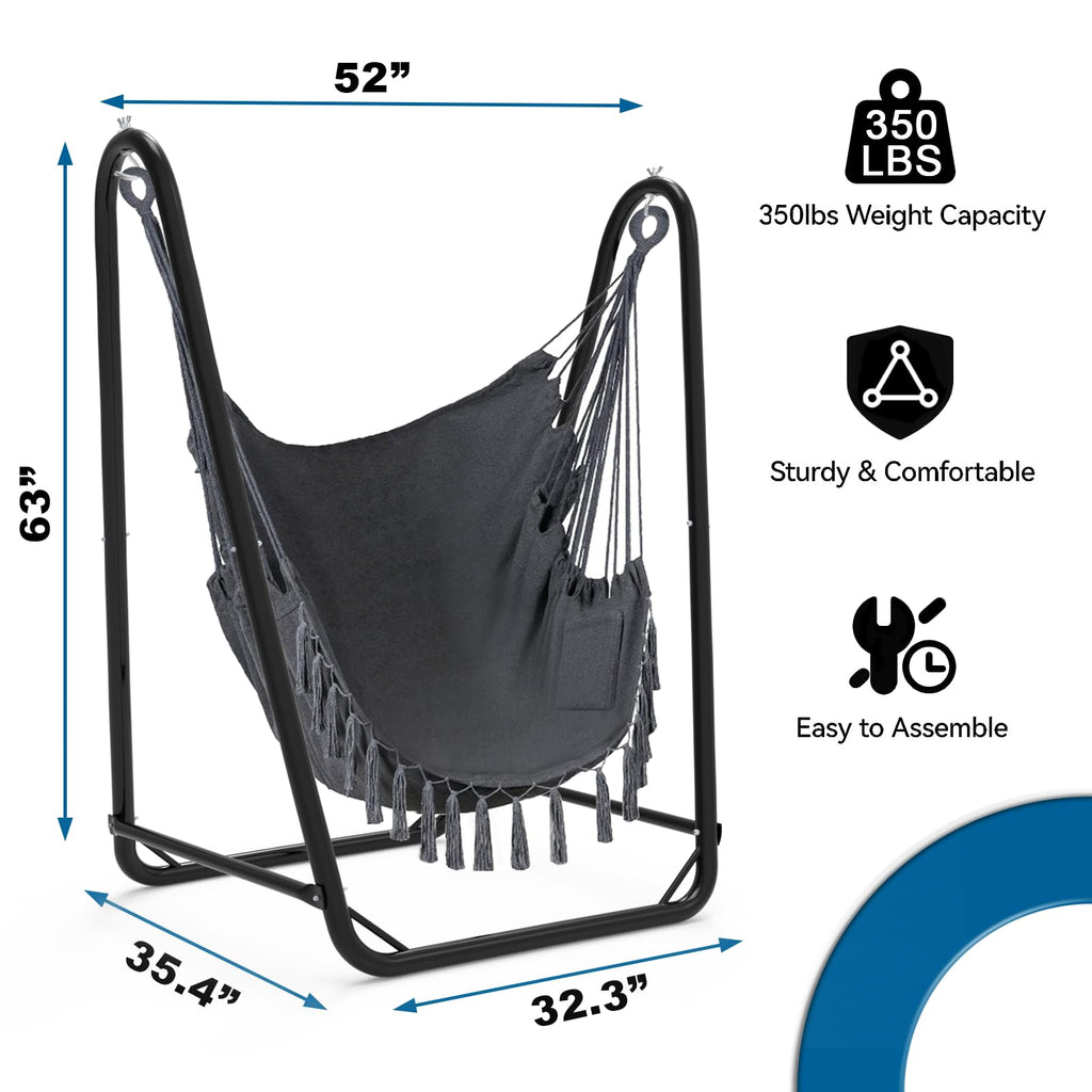 Hammock Chair with Stand,Heavy-Duty Hanging Chair with Stand for Indoor Outdoor, Sturdy Swing Chair Stand Max Load 350 pounds (Hammock Chair Included)