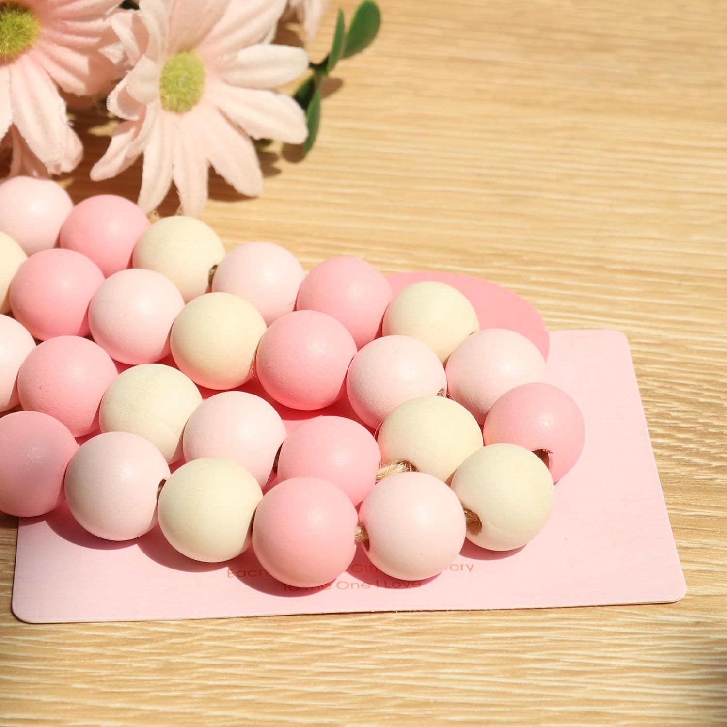 Wood Bead Garland,39in Farmhouse Beads with Tassels Boho Beads for Tiered Tray Decorative Beads Home Decor