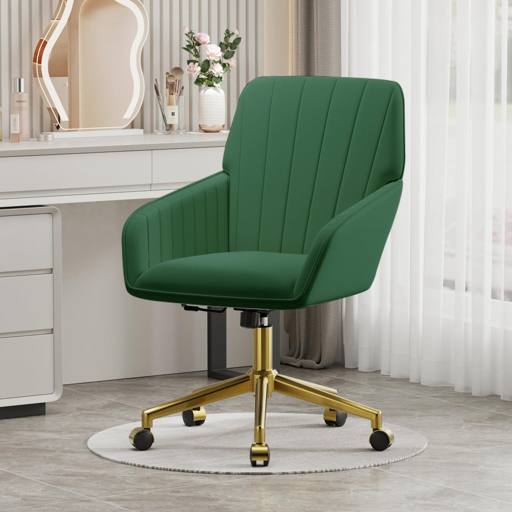 Velvet Modern Cute Chair with Back, Height Adjustable Upholstered Vanity Chair with Swivel Wheels