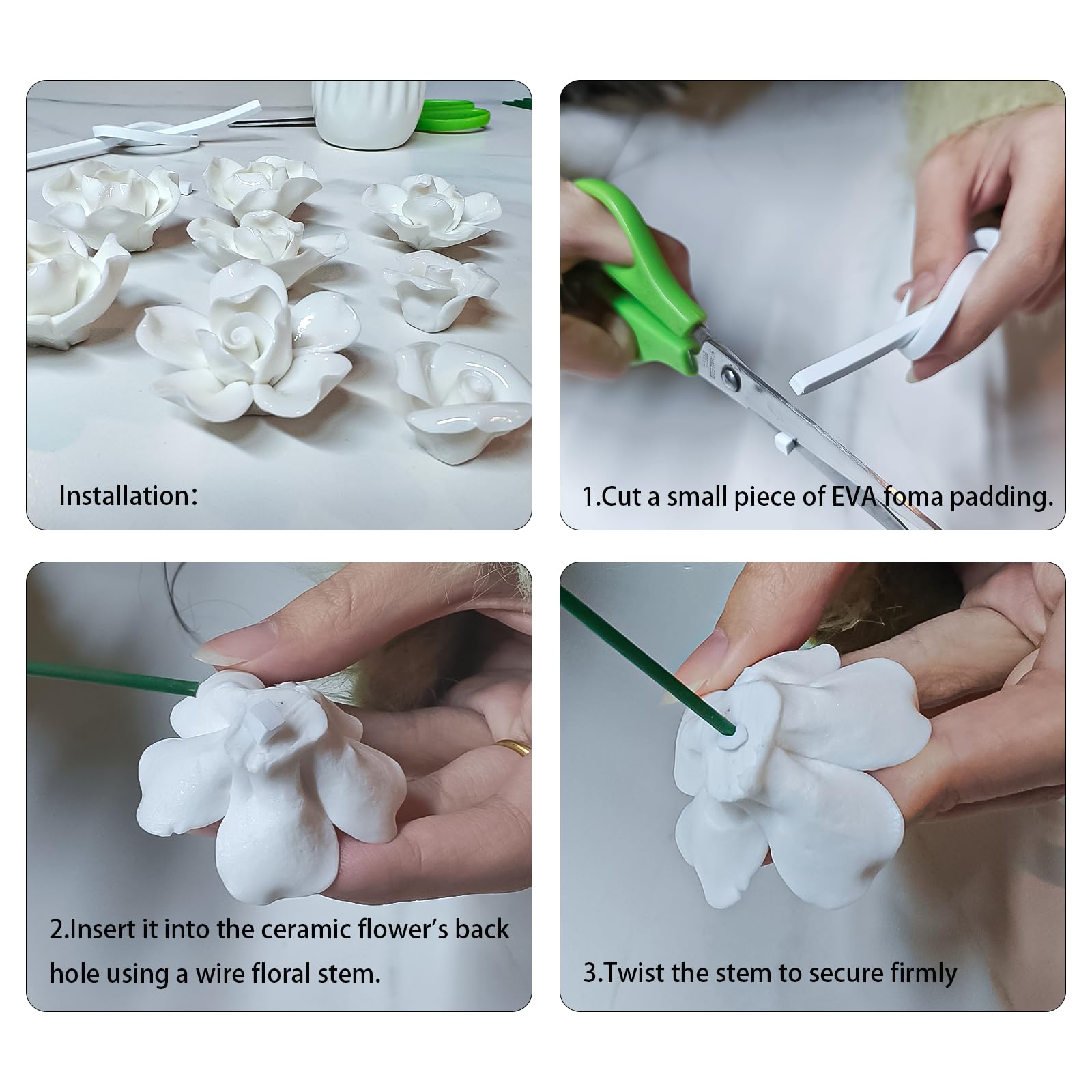 Handmade Ceramic Roses with Vase Set - 8 Artificial Porcelain Flowers and Modern Vase, Non-Fade Wedding Table Centerpiece, Eco-Friendly Home Décor for Living Room, Gift Box Included