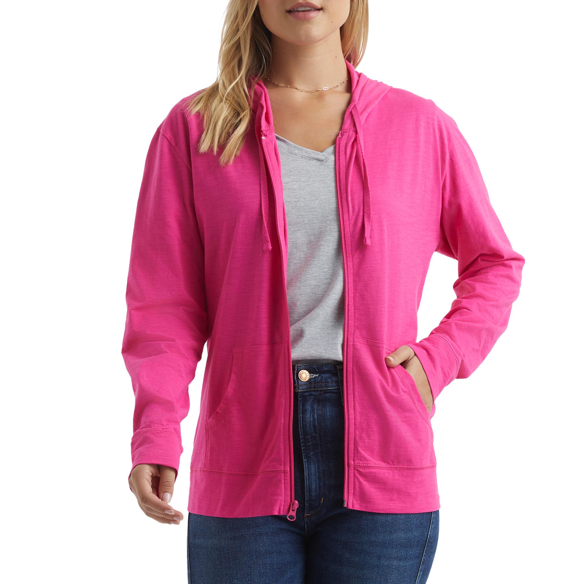 Women's Slub Knit Full-Zip Hoodie, Textured Cotton Zip-Up T-Shirt Hoodie