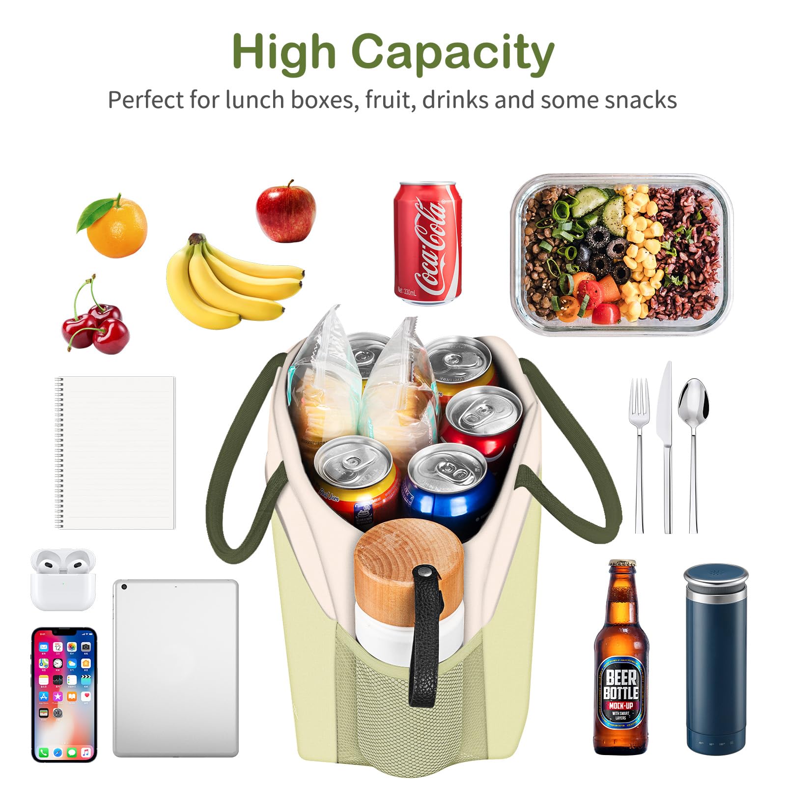 Reusable Insulated Lunch Tote Bag,Leakproof Food Handbags Case High Capacity