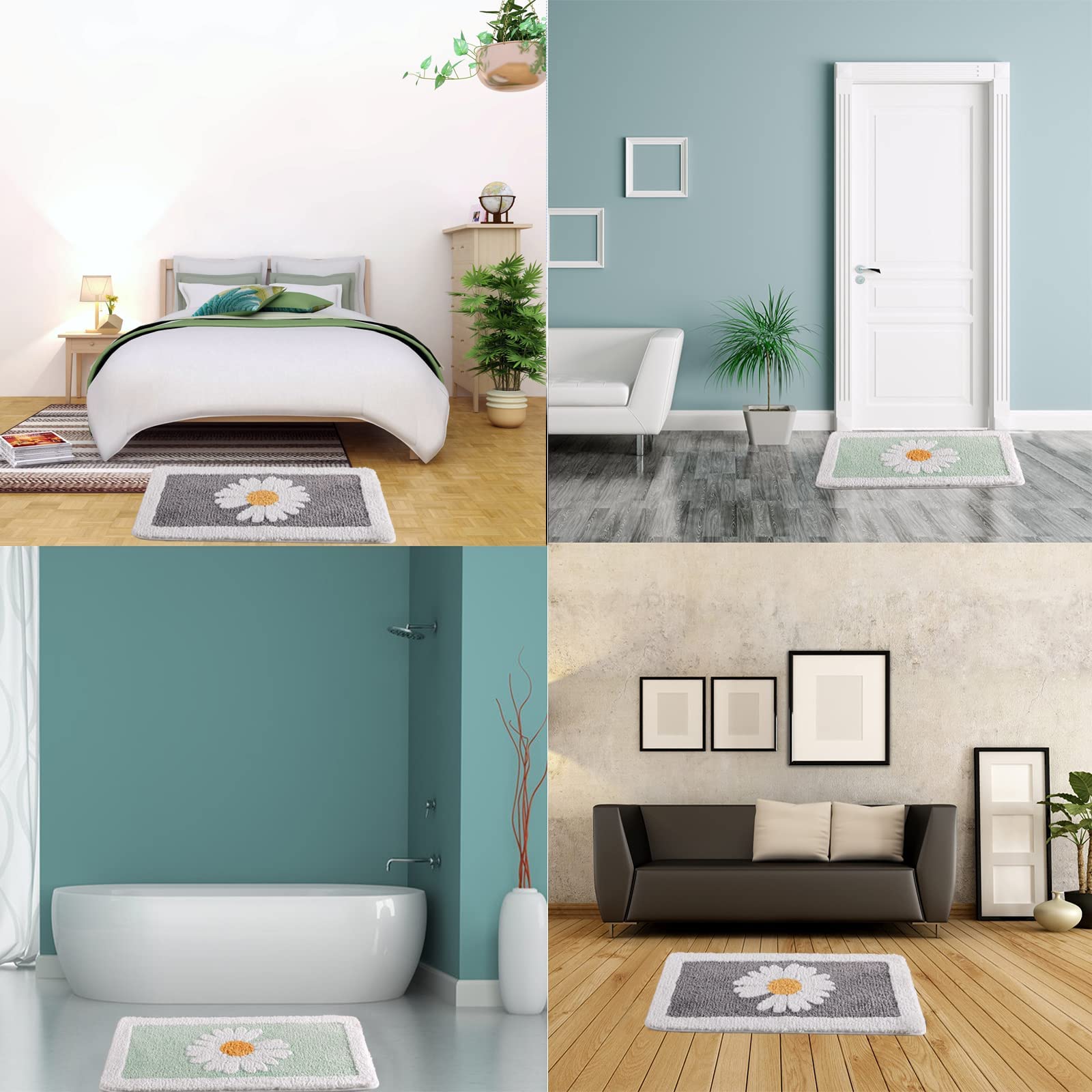 Ultra Soft Microfiber Shaggy Bathroom Mats, 17''x 25'', Extra Absorbent Bath Rugs, Machine Washable, Non-Slip Bathroom Carpet for Tub and Shower