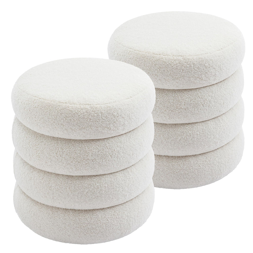 Storage Ottoman Round, Ottoman with Storage, Sherpa Ottoman Storage, (18 Inches x 16 Inches) Set of 2