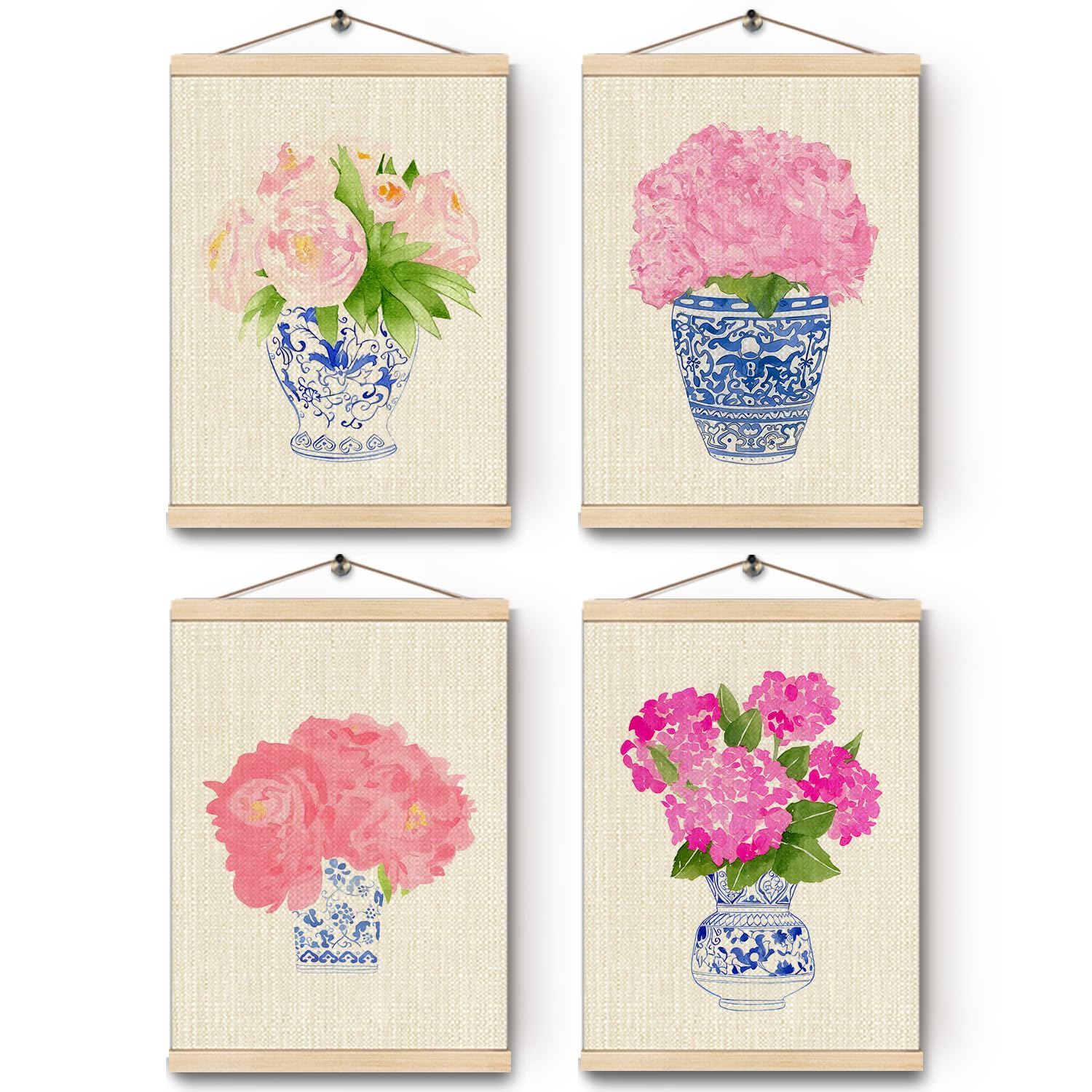 Chinoiserie Porcelain Poster Hanger Frame Floral Hanging Wall Decor