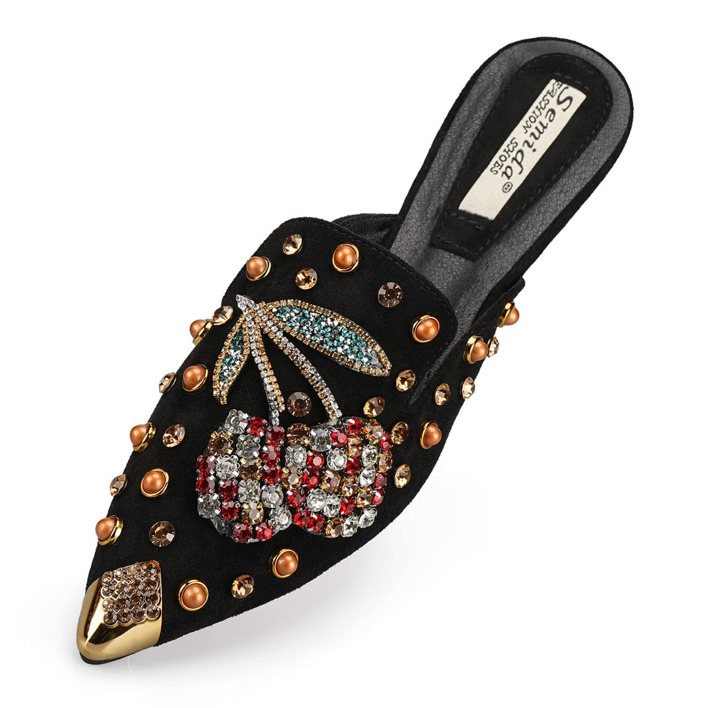 Mules for Women Flats Comfortable Soft Memory Foam Insole Pointed Rivet Mule Shoes