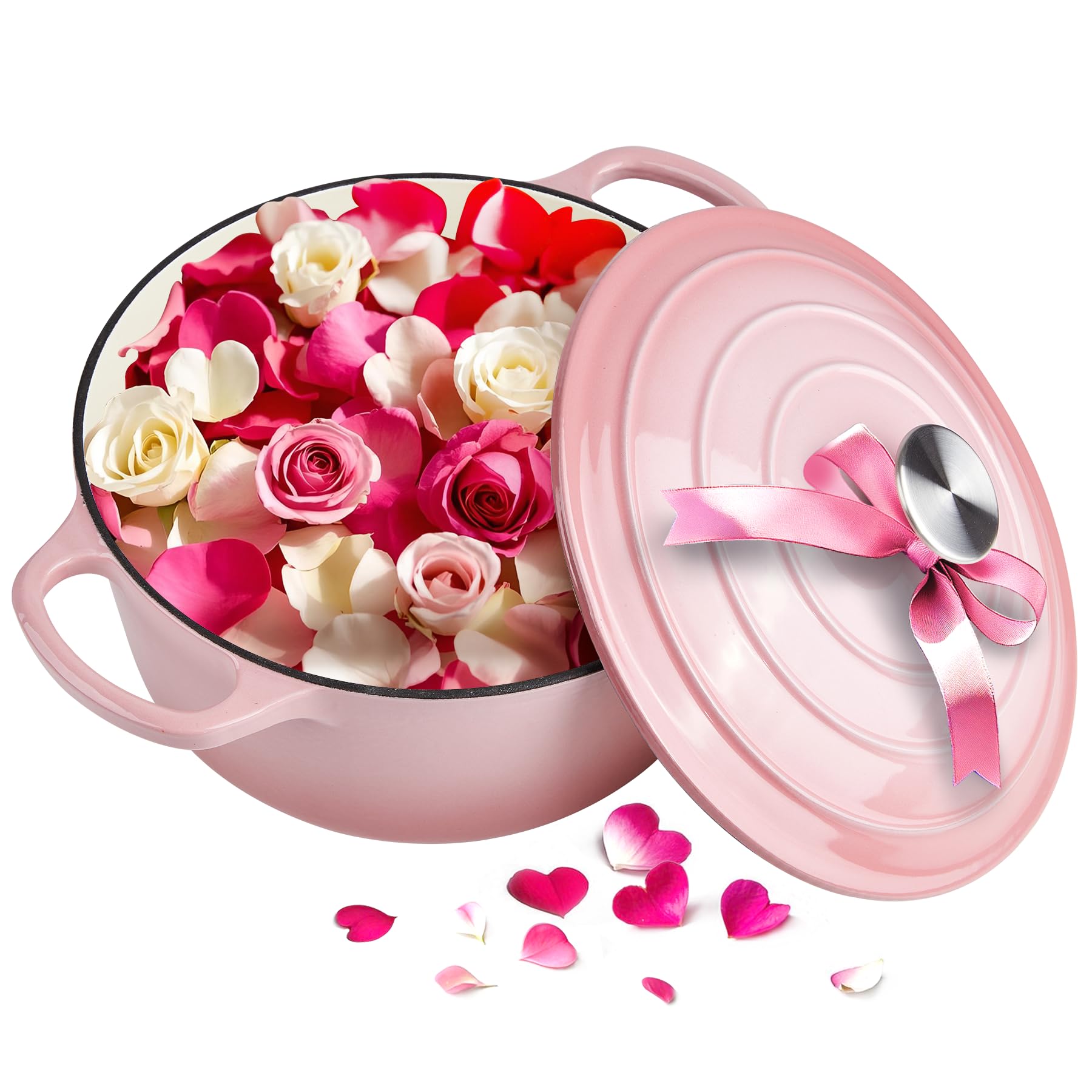 Enameled Cast Iron Dutch Oven with Lid - Big Dual Handles - Round Pot for Versatile Cooking 6 Quart