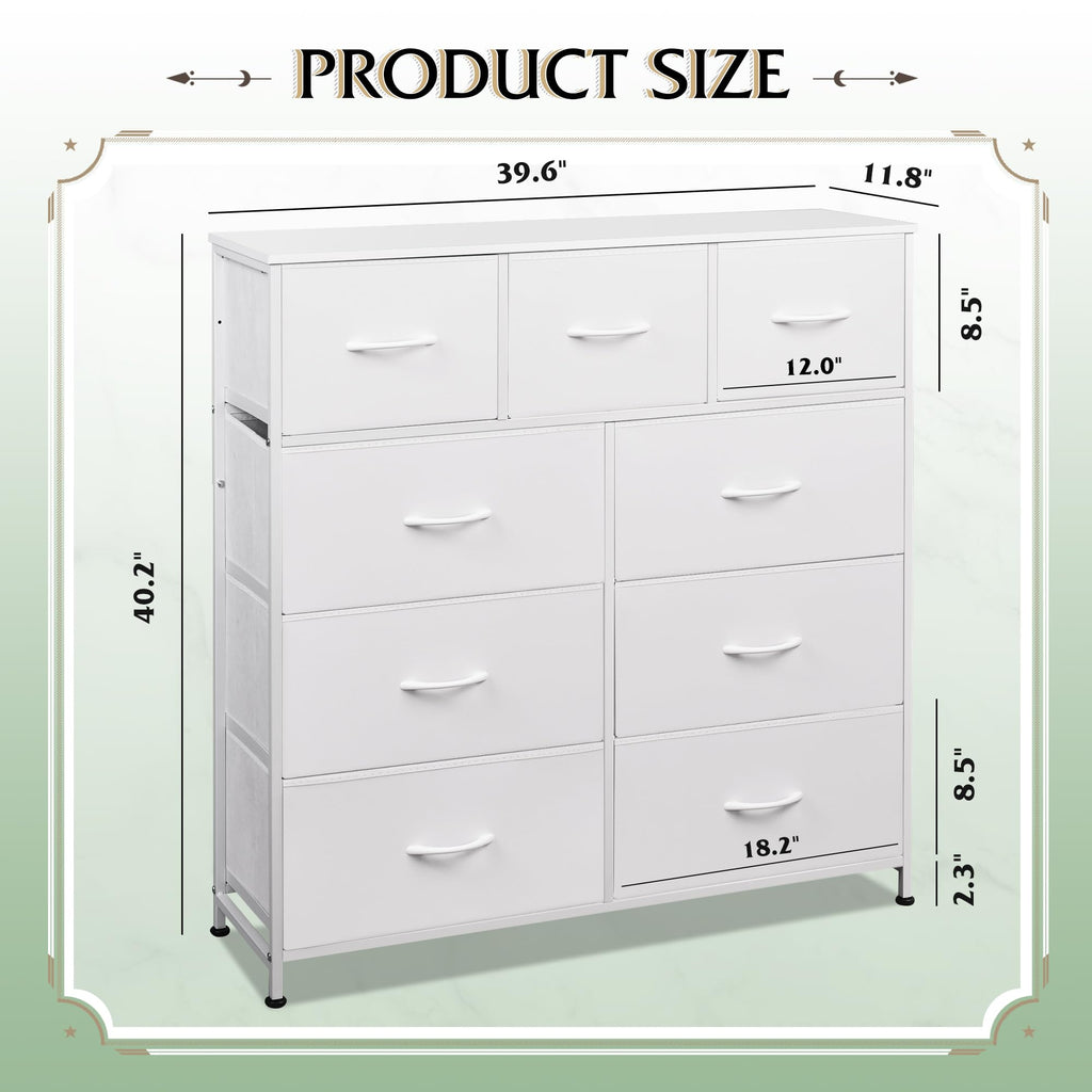 Drawer Fabric 9 Dresser â€?Tall Storage Tower with Bins, Steel Frame, and Wood Top