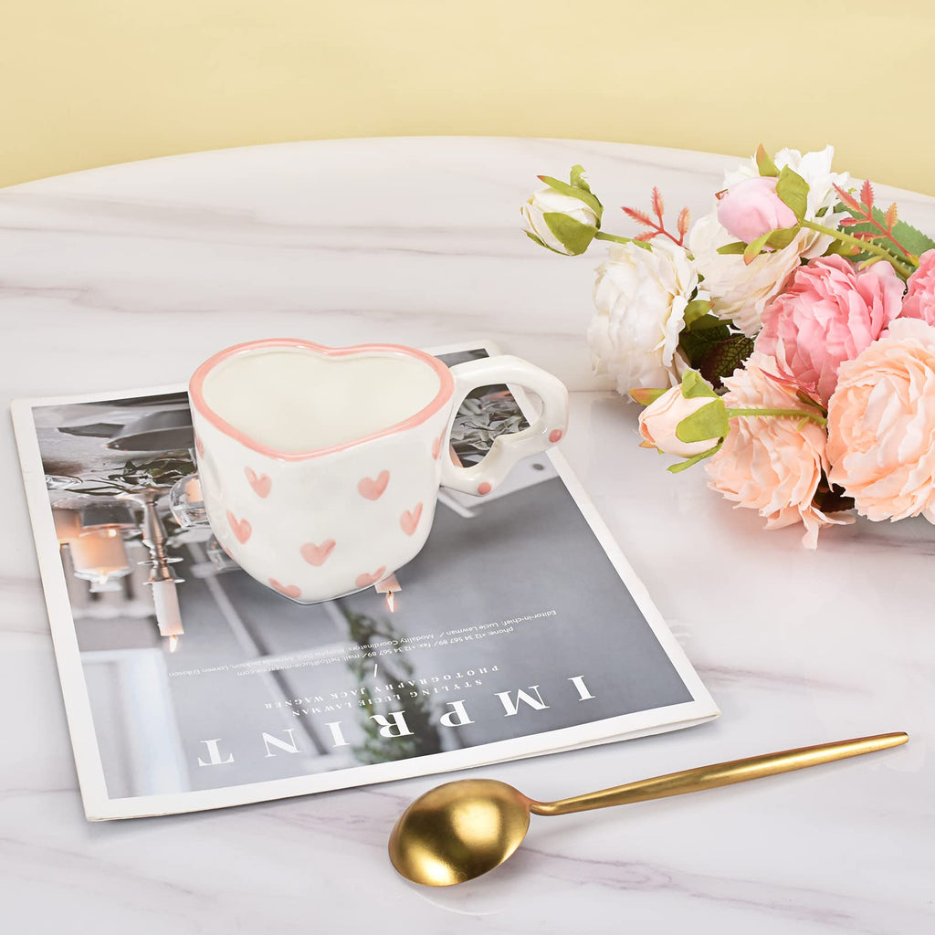 Ribbon Bow Ceramic Mug, Cute Creative Heart Handle Mug Design, 10.5 oz/300 ml