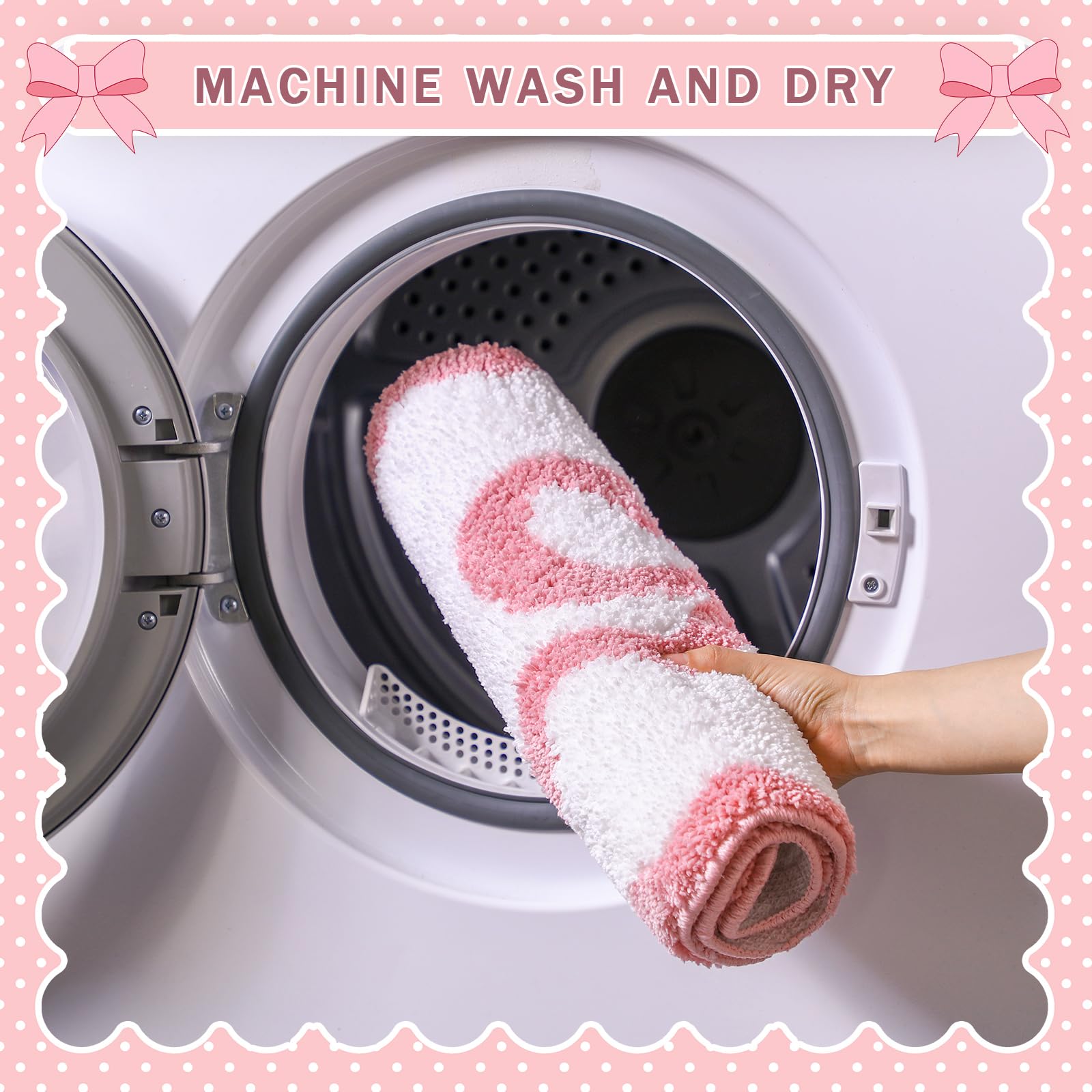 Scalloped Bow Bathroom Mat Non Slip Coquette Bow Rug Cute Aesthetic Scallop Carpet Preppy Room Decor Microfiber Absorbent Bath Rug for Bathroom Bathtub Shower Bedroom(Black,16" X 24")