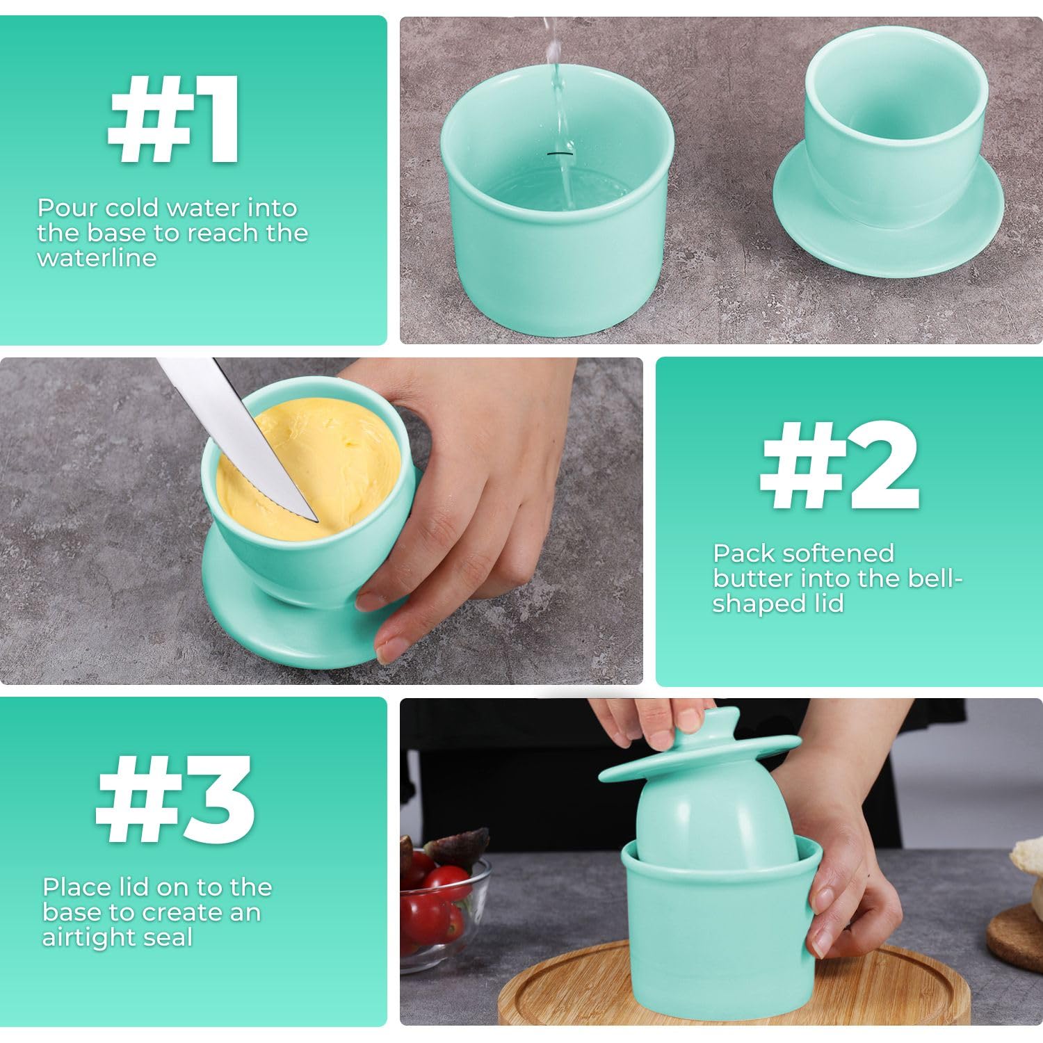 Porcelain French Butter Keeper Crocks with Lids â€?Set of 2 Farmhouse-Style Butter Dishes