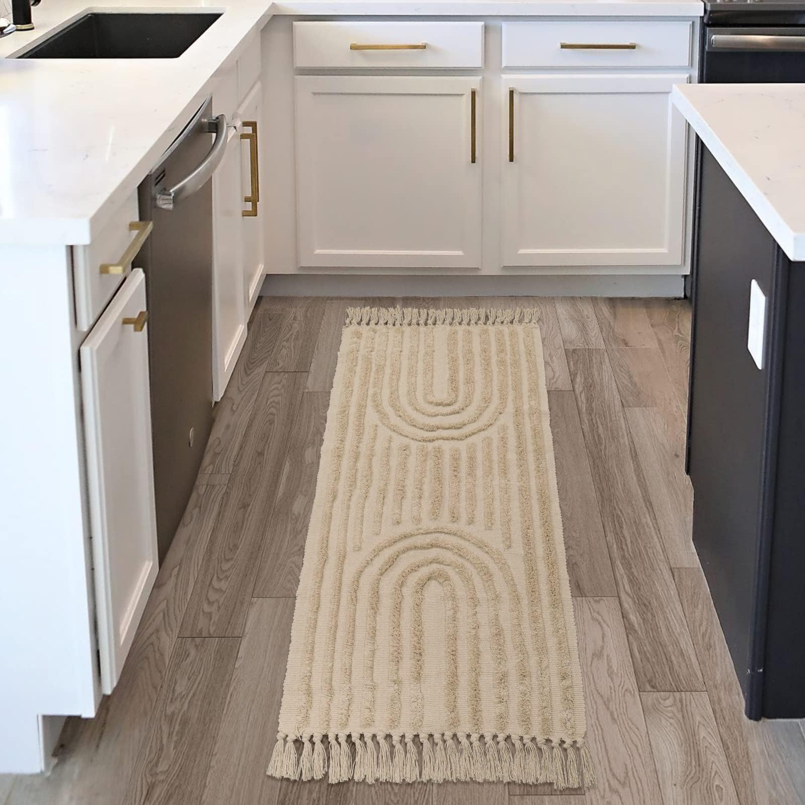 Washable Kitchen Runner Rug - Hand-Woven Bathroom Runner Rug with Tassels, Terracotta Entryway Runner Rug, Tufted Rainbow Bedroom Rug Runner, Hallway Rug for Laundry/Living Room