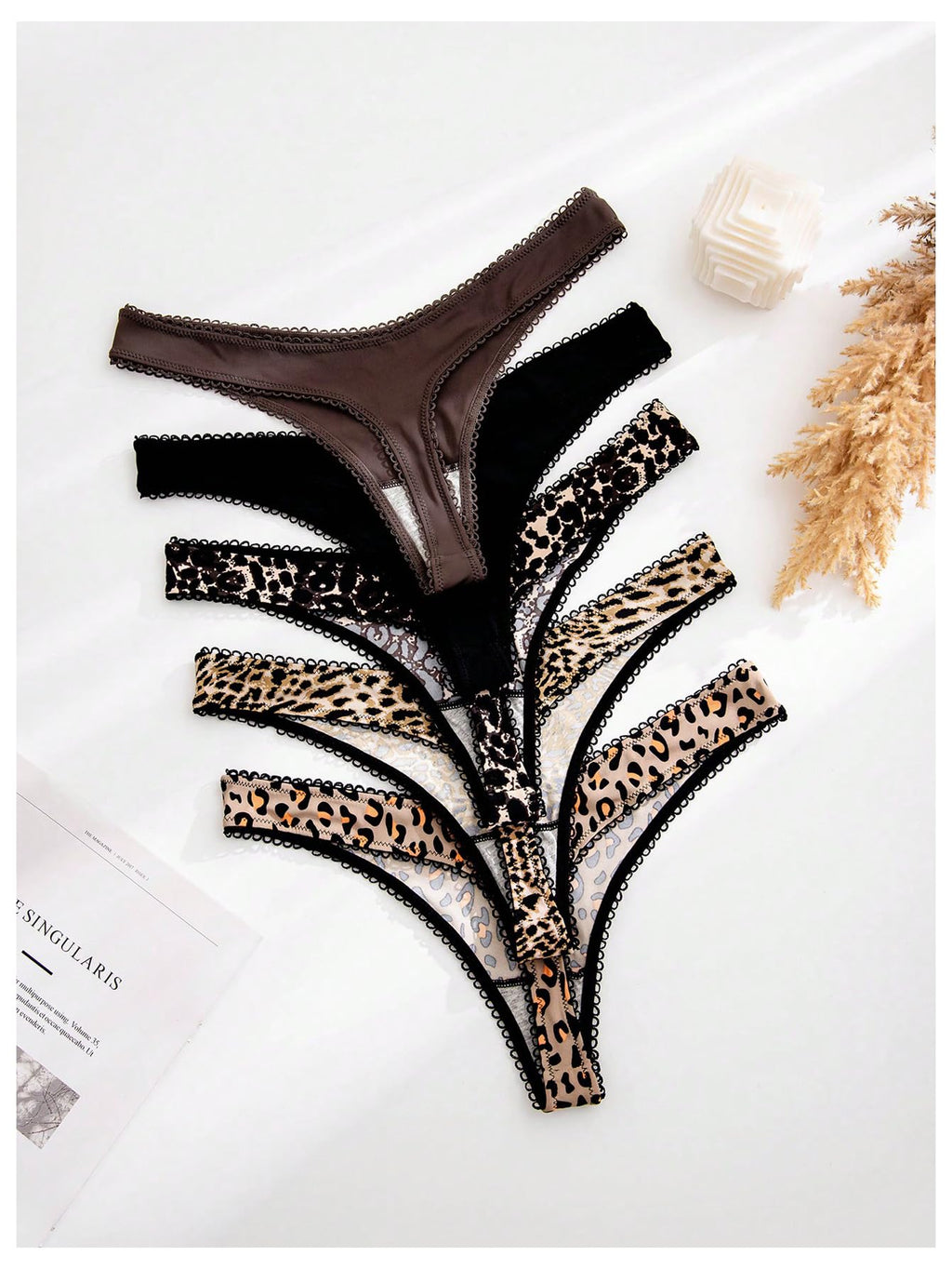 Women's 5 Pack Leopard Print Thongs Low Rise Panties Underwear Sets