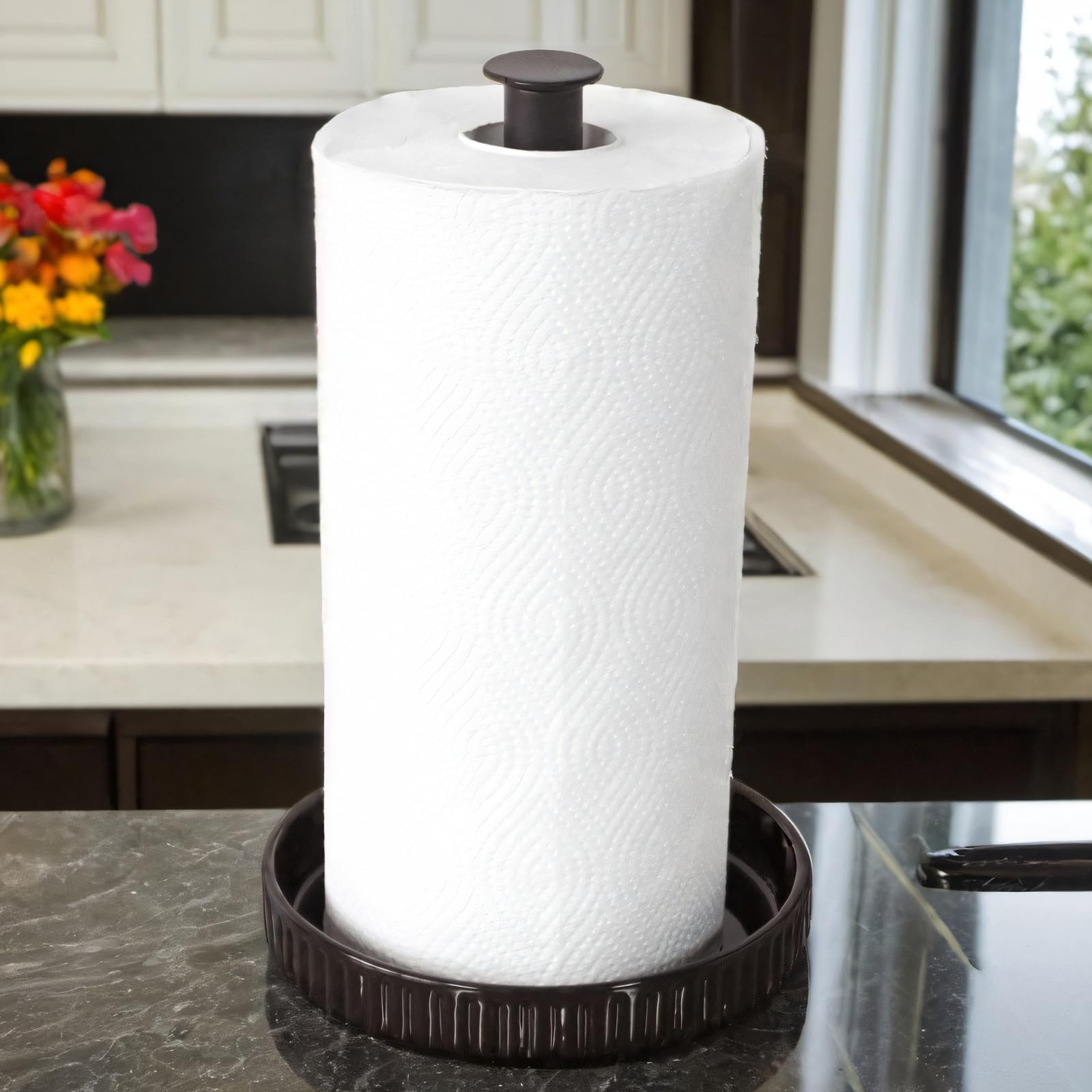 Stable Elegant and Durable Kitchen Roll Stand Paper Towel Holder Countertop, Ceramic Base