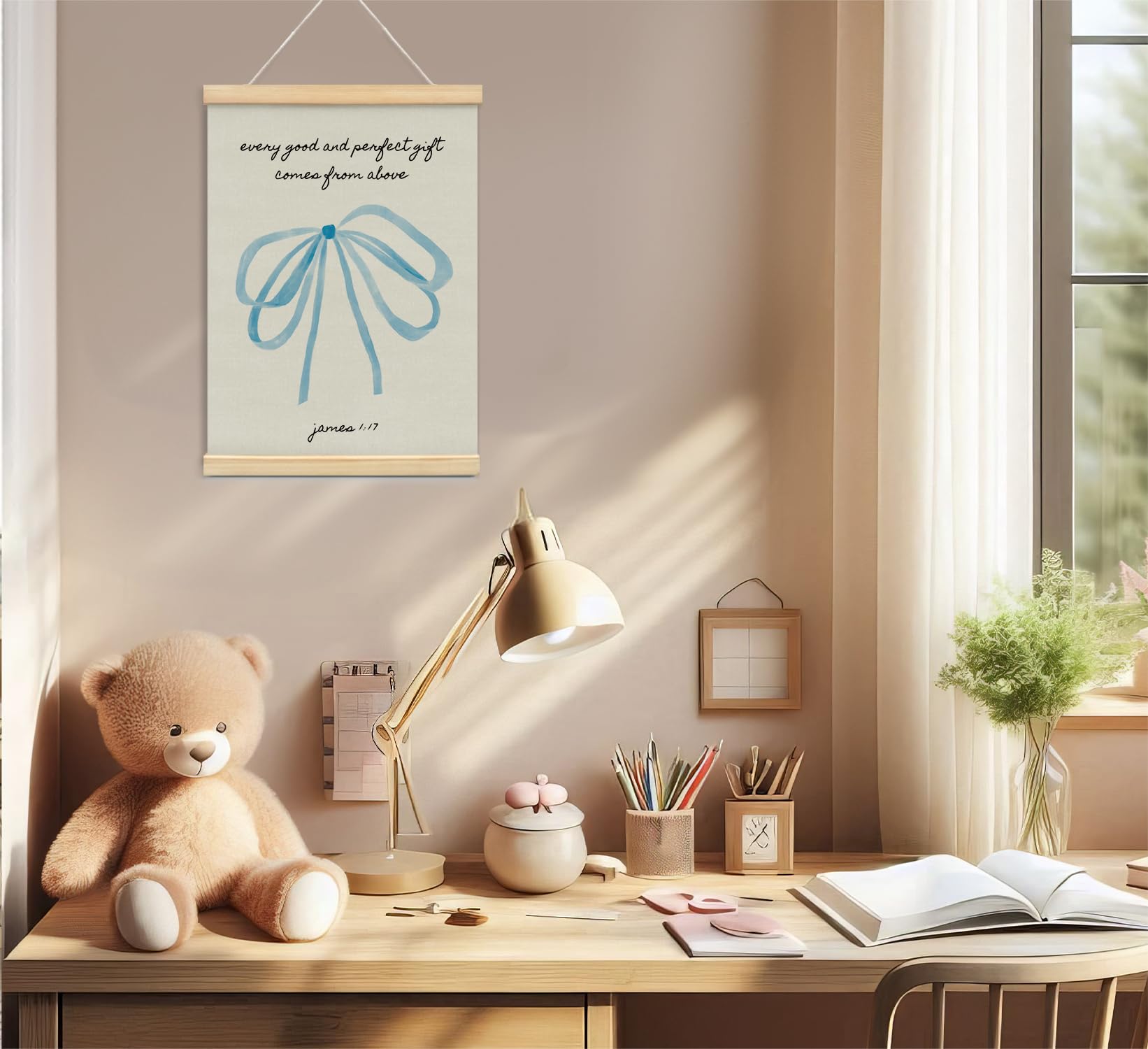 Trendy Bows Pink Coquette Scripture Wall Art Poster Hanger Frame, Christian Bible Verses Posters Wall Art Decor