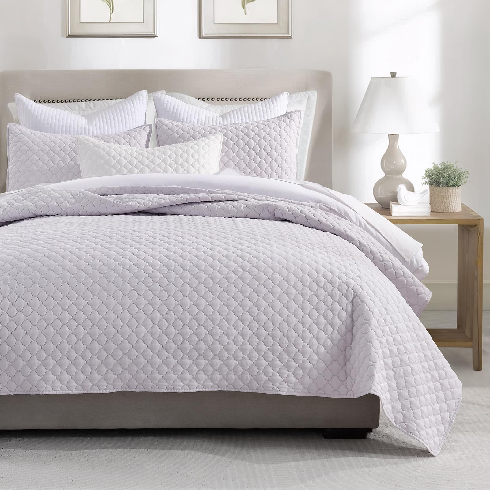 Quilt Size Lightweight Quilt for Summer Ultra-Soft Microfiber Modern Style Quilted Clouds Pattern Bedspread Quit Set 3 Pieces(1 Quilt and 2 Pillow Shams)