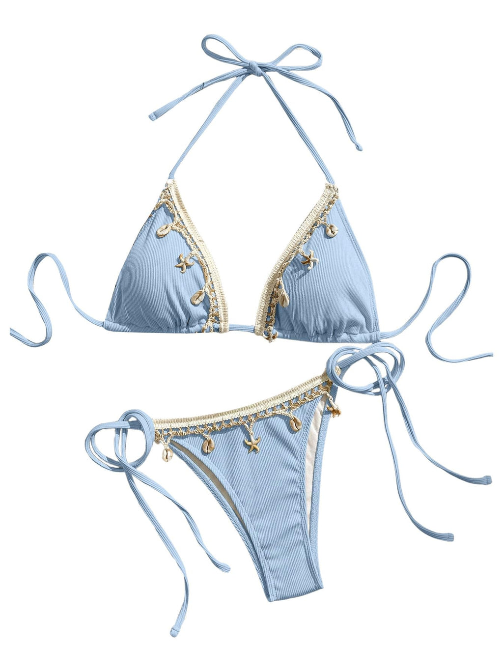 Women's 2 Piece Halter Triangle Bathing Suit Ribbed Bikini Swimsuits