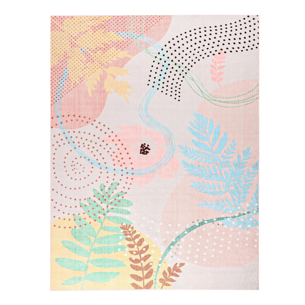 Faux Wool Boho Floral Area Rug Abstract Print Soft Carpet, TPR Non-Slip Backing, Machine Washable Low Pile Rug